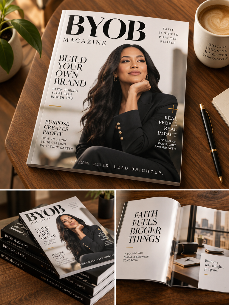 BYOB Magazine editorial spotlight feature mockup