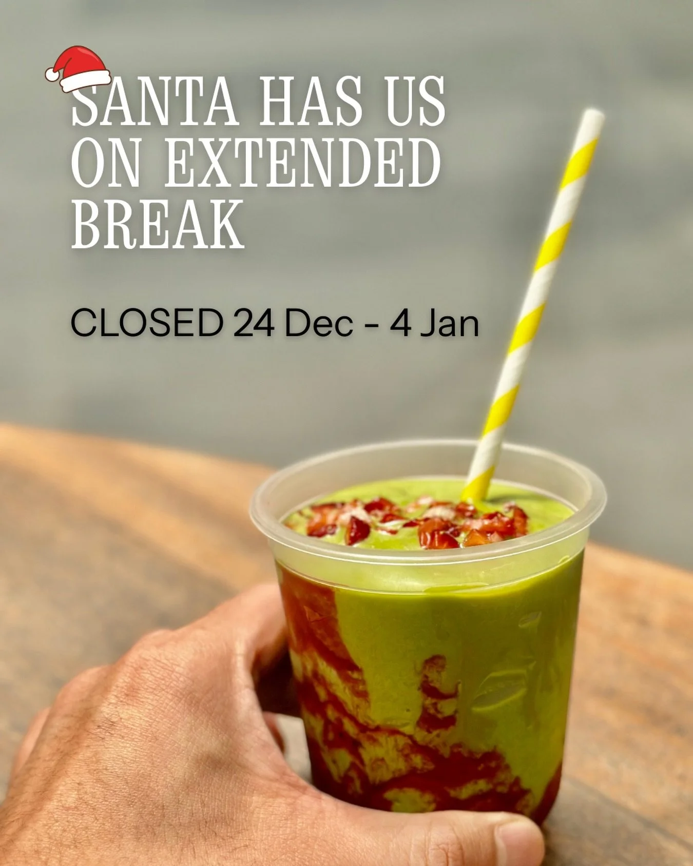 Santa called. He said rest up, hydrate, and be jolly.

We&rsquo;re officially on holiday mode. Closed 25 Dec to 4 Jan. See you refreshed, caffeinated, and ready to melt cheese again. 💛

Thank you for making 2026 fab!!!