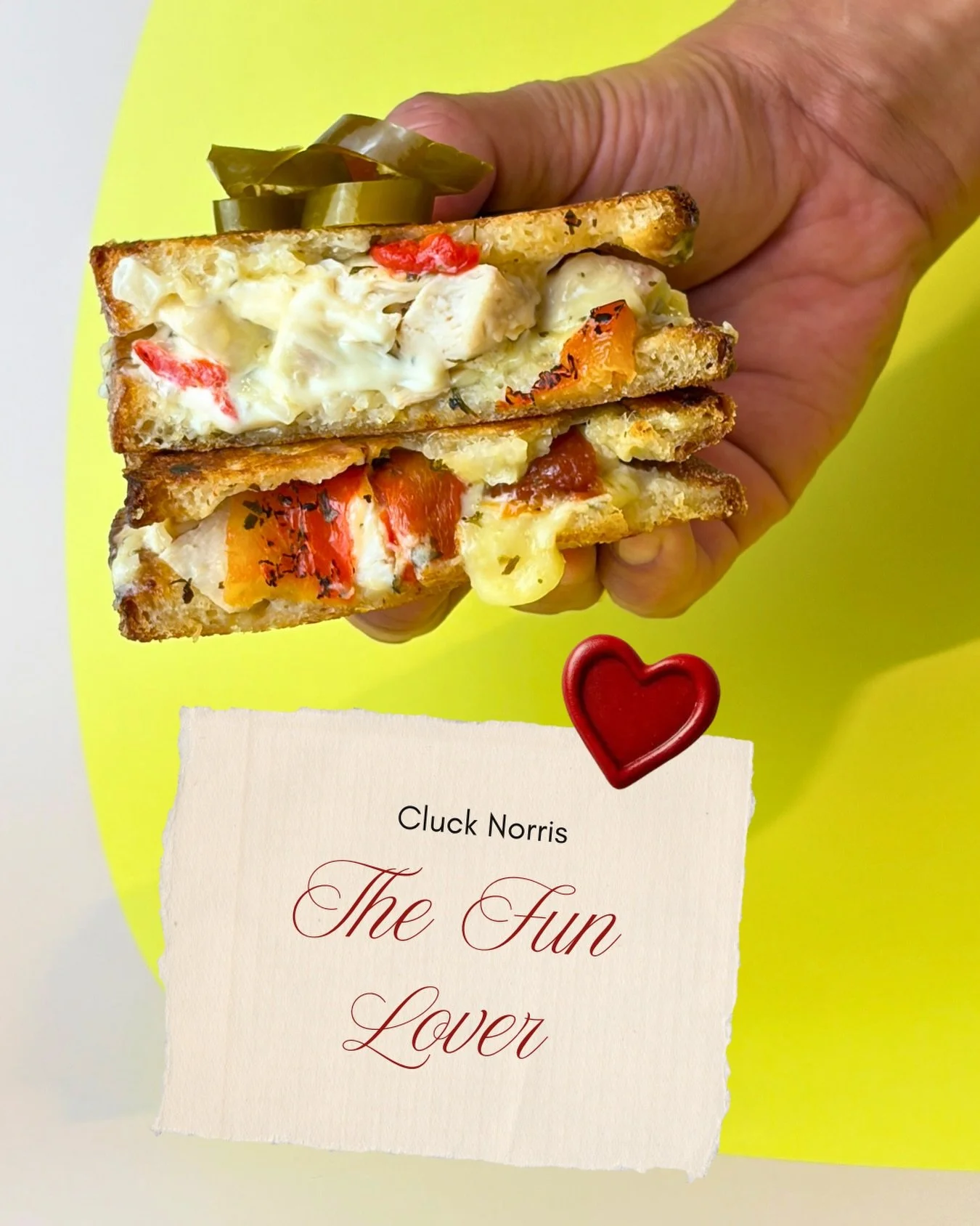 Valentine&rsquo;s all about the lovin! Which type of lover are you?

Cluck Norris ❤️ For the one who brings the energy. Loud laughs, spicy choices, and zero regret. They steal a bite, then your drink, then convince you to get dessert. This toastie is