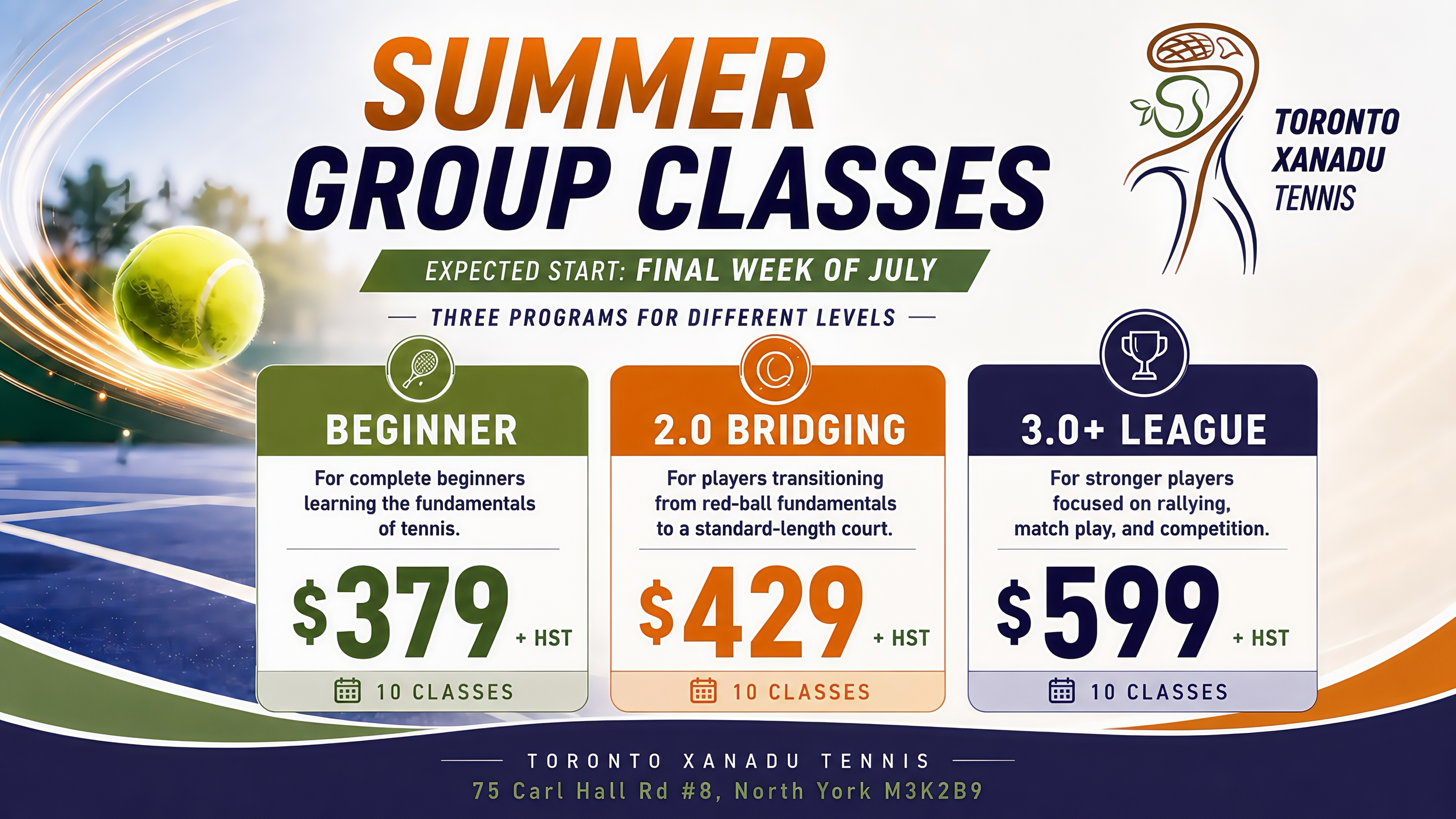 2026 Summer Tennis Academy- NEW Schedule Available！！