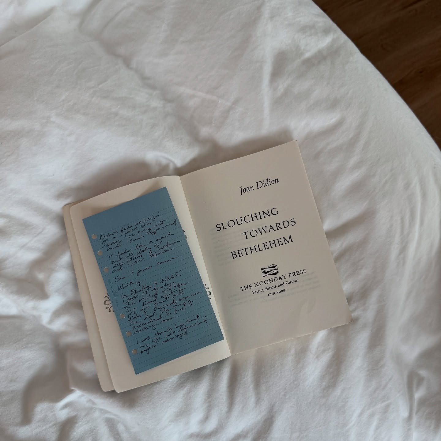 we finished &lsquo;slouching towards bethlehem&rsquo; last week and closed our spring sessions. 

didion&rsquo;s &ldquo;bootstrap morality&rdquo; was a big subject of discussion this past season. parsing my highlights and notes and i noticed a thread
