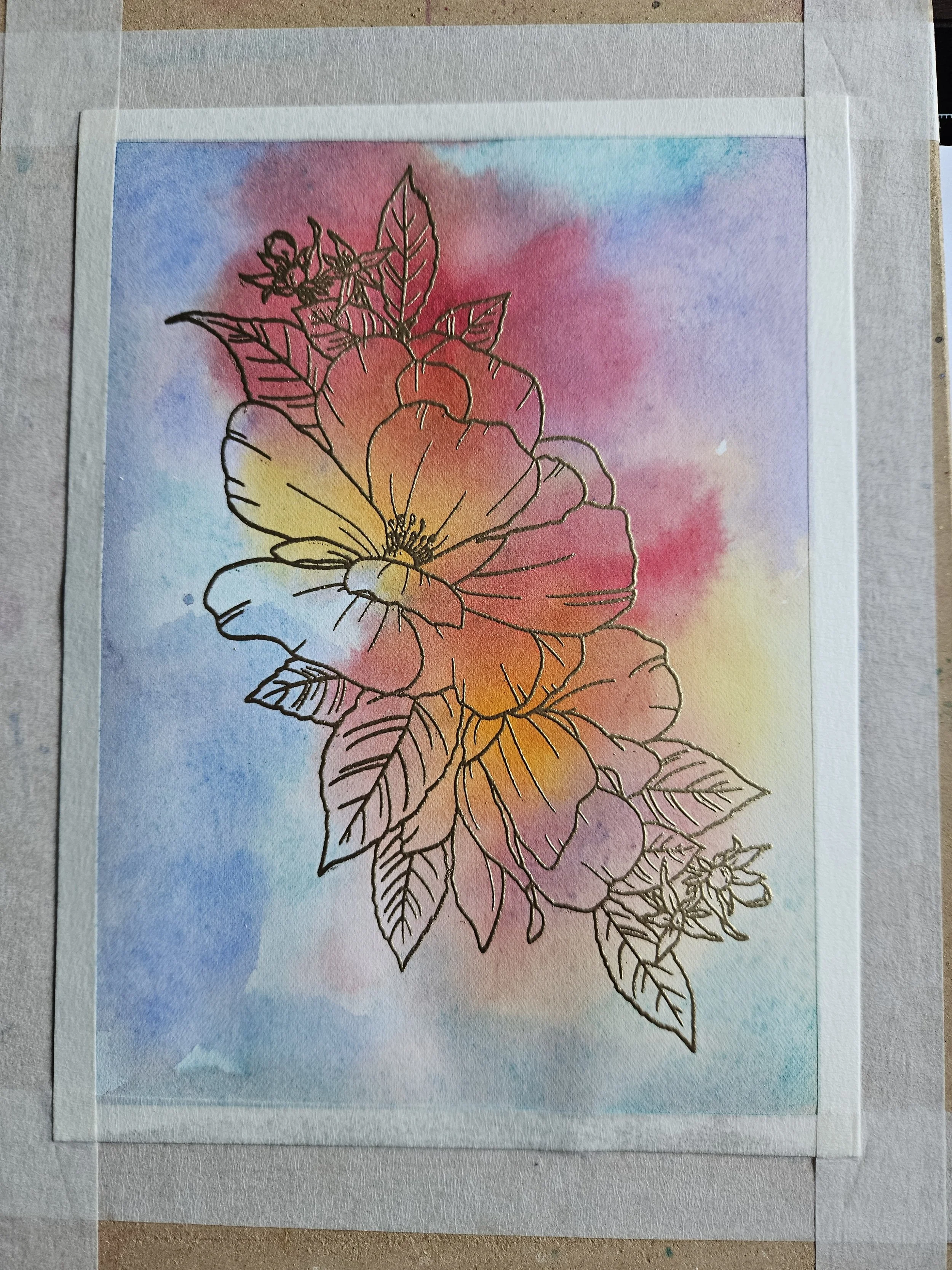 Initial colours and emboss the card