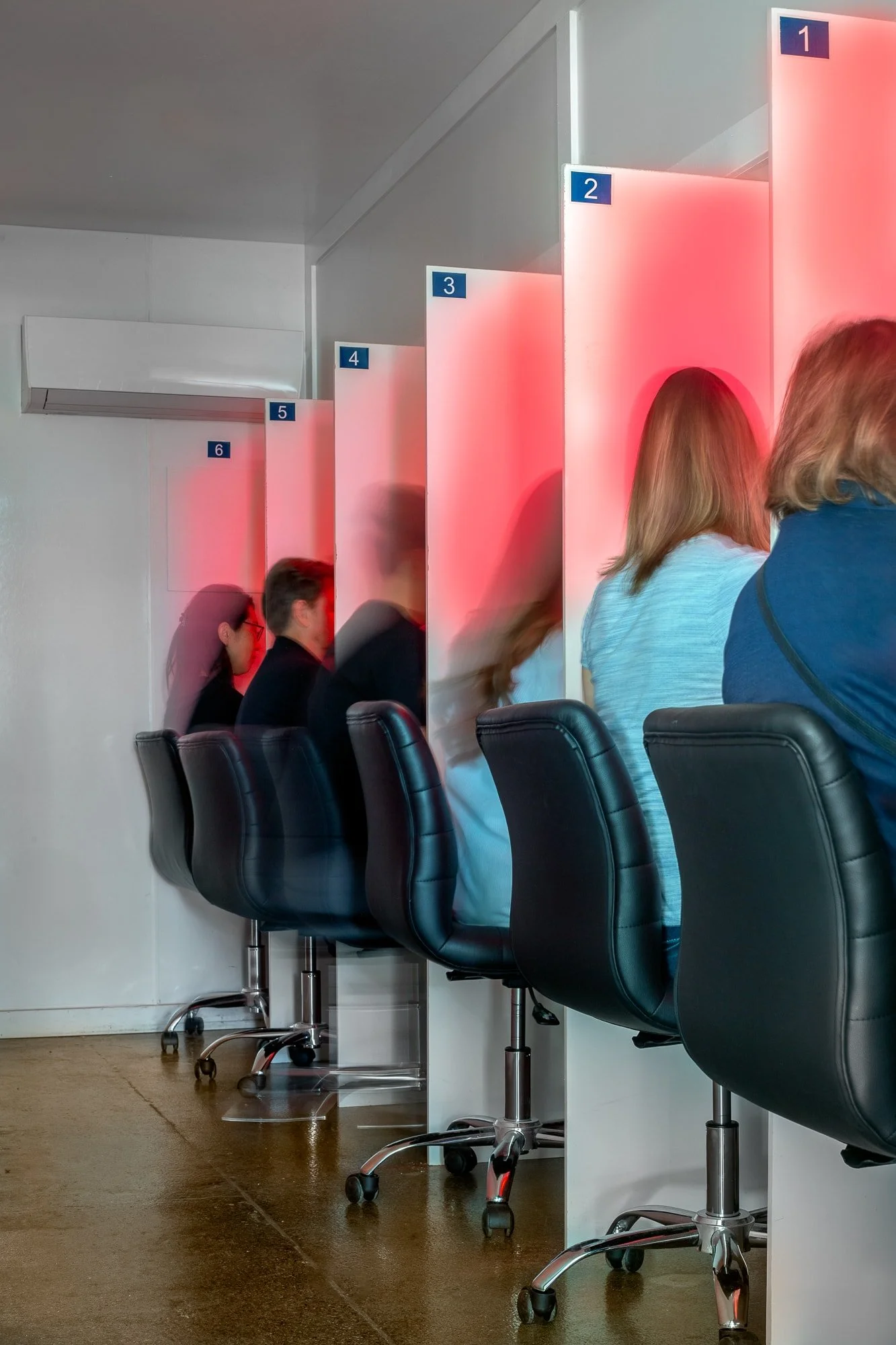The stations have precision-controlled colored lighting systems and pass-through windows, ensuring rigorous experimental standards are maintained.