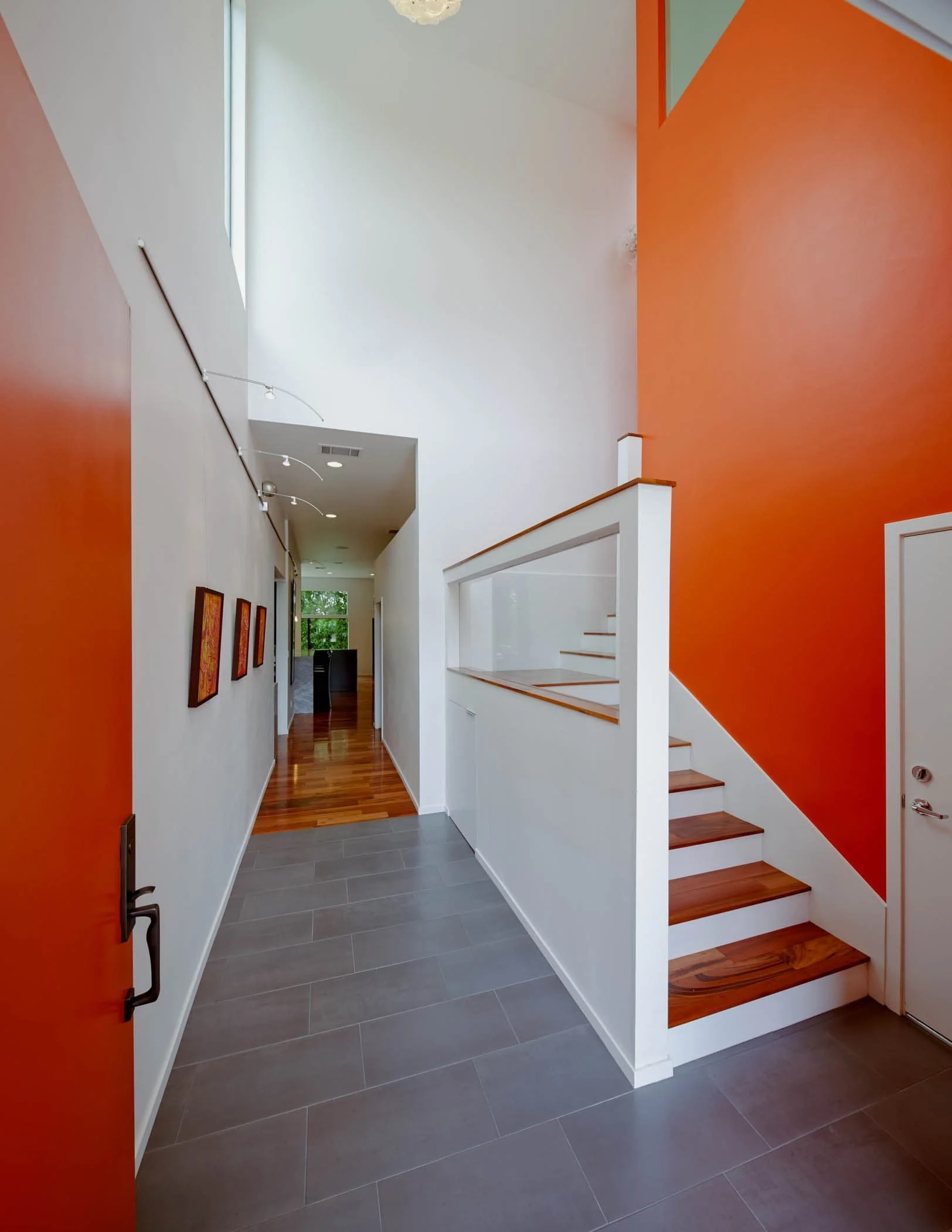 A 24-foot-tall stairwell leads to the bedrooms.