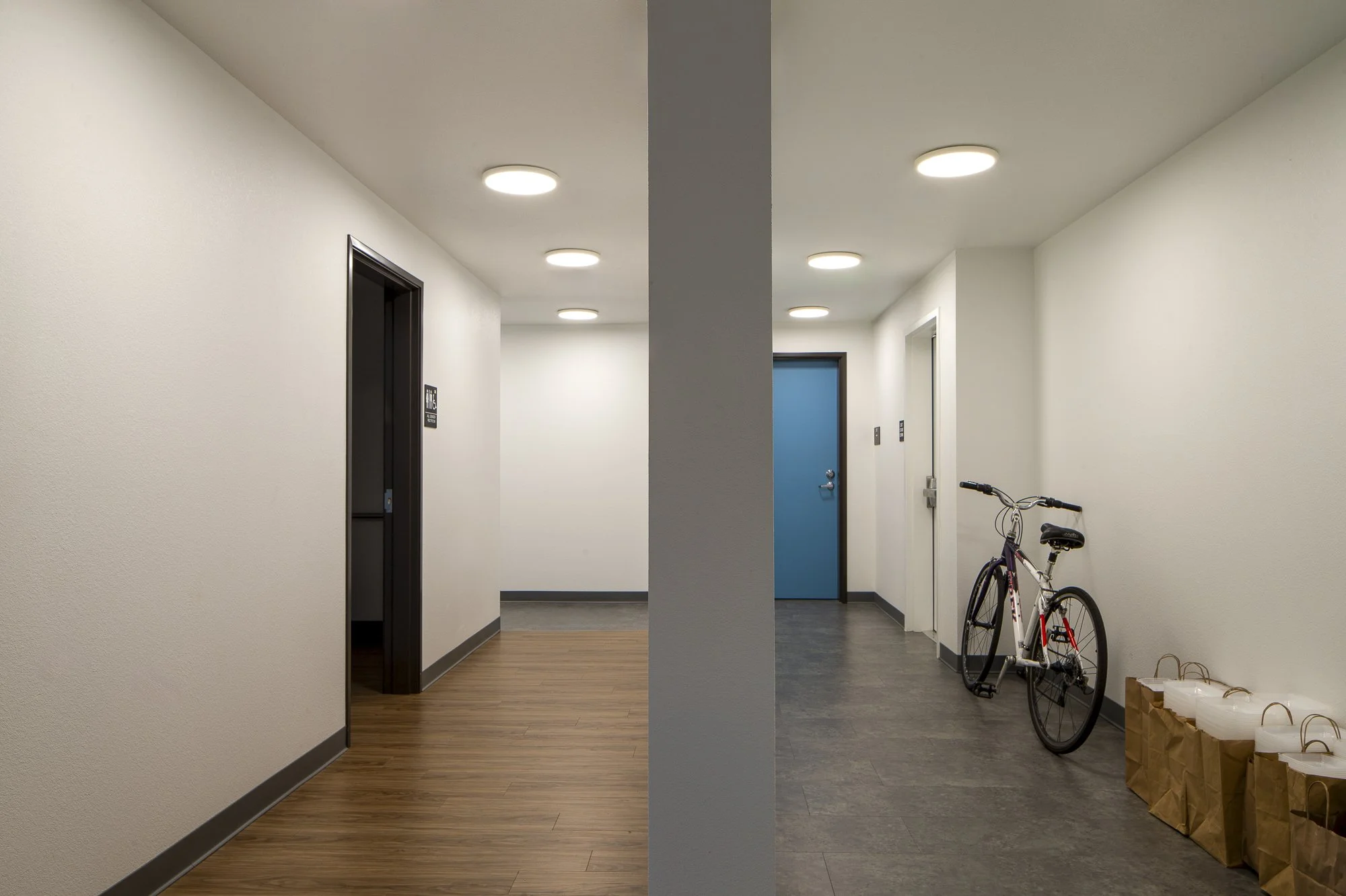 The expansive halls encourage interactions with neighbors.