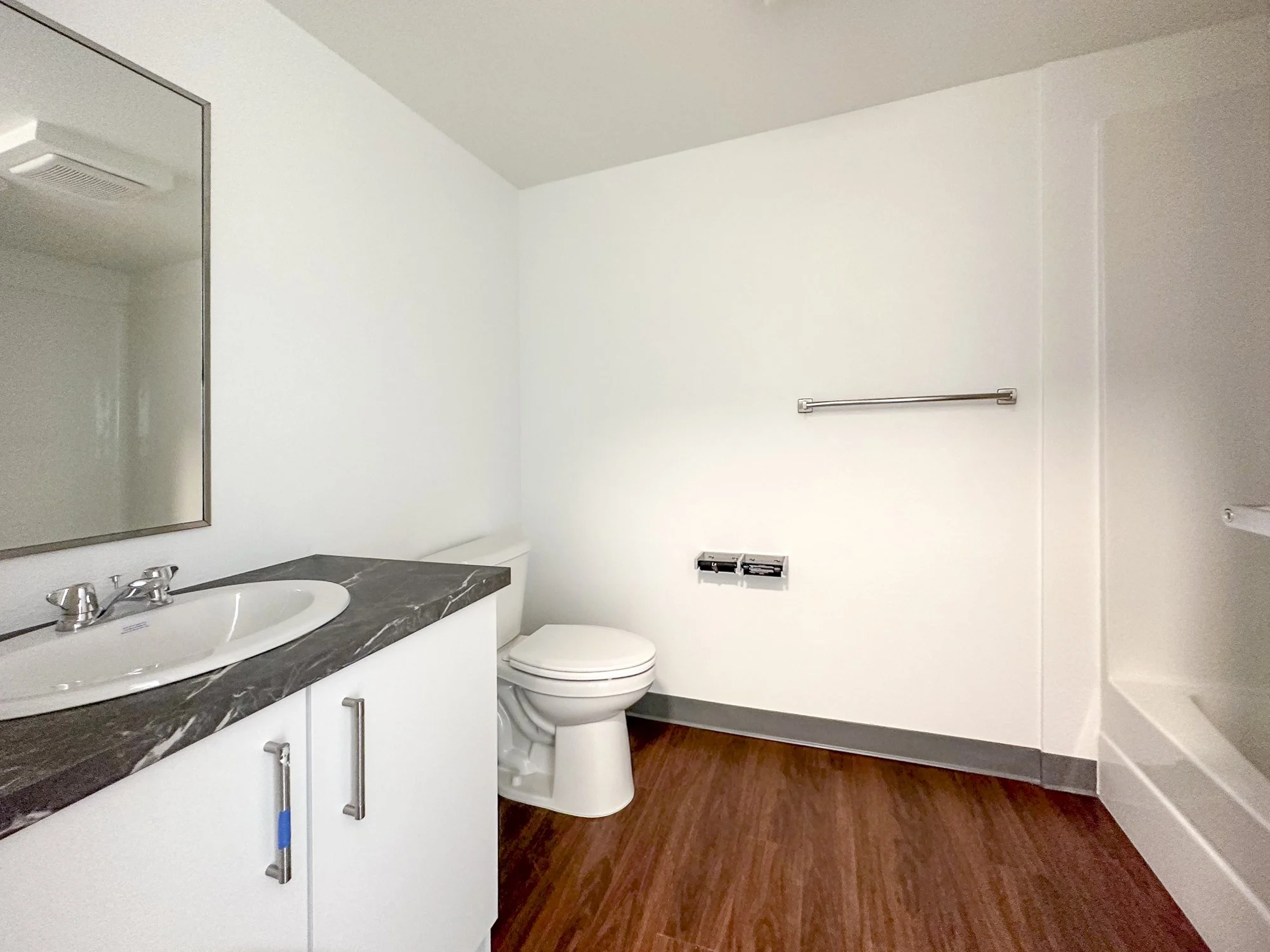 Each unit has a private bathroom, an essential amenity for permanent residents.