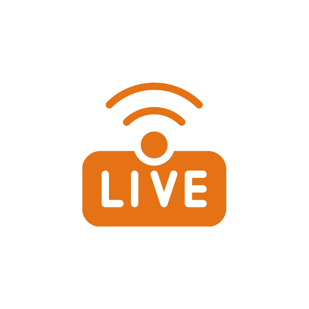 Orange live broadcast icon with a Wi-Fi signal and a person silhouette.
