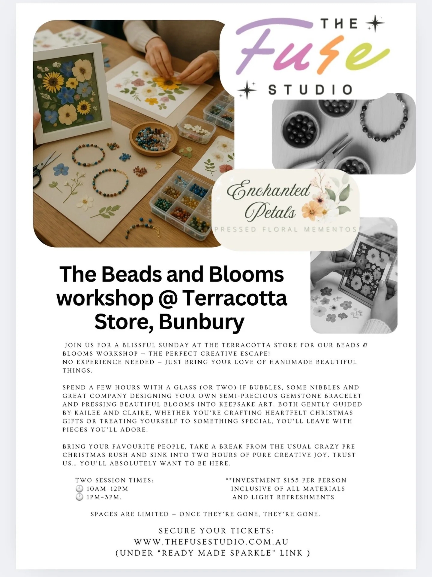 Are you stuck for sentimental Christmas pressies this year? Don&rsquo;t worry this Sunday we&rsquo;ve got you! 

Our Beads and Blooms workshop - two times available. 

Tickets are linked in @thefusestudio bio ⚡️🫶🏼