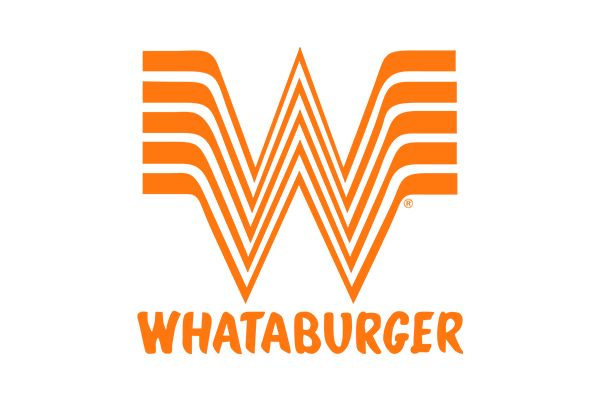 Whataburger logo with orange stylized 'W' and the word 'WHATABURGER' below in orange text.