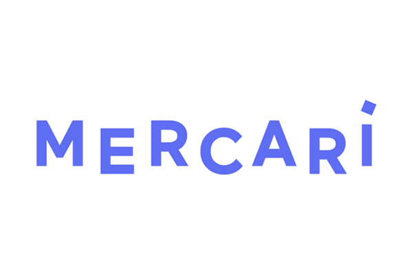 The image displays the logo of Mercari, a Japanese e-commerce company, with the text "Mercari" in blue on a white background.