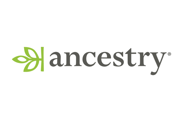 Ancestry logo with green leaf design and black text.