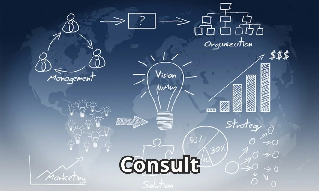 Illustratie van zakelijke strategie met diagrammen, grafieken, lichtbulb en wereldkaart die plannen voor organisatie, management, marketing en visie visualiseren.