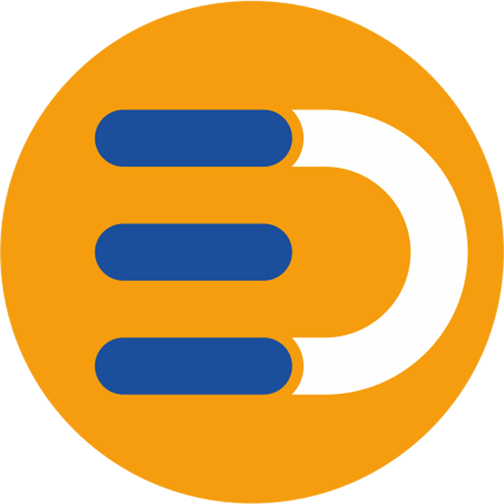 Het bedrijfslogo van Era Digital op een oranje cirkel achtergrond.