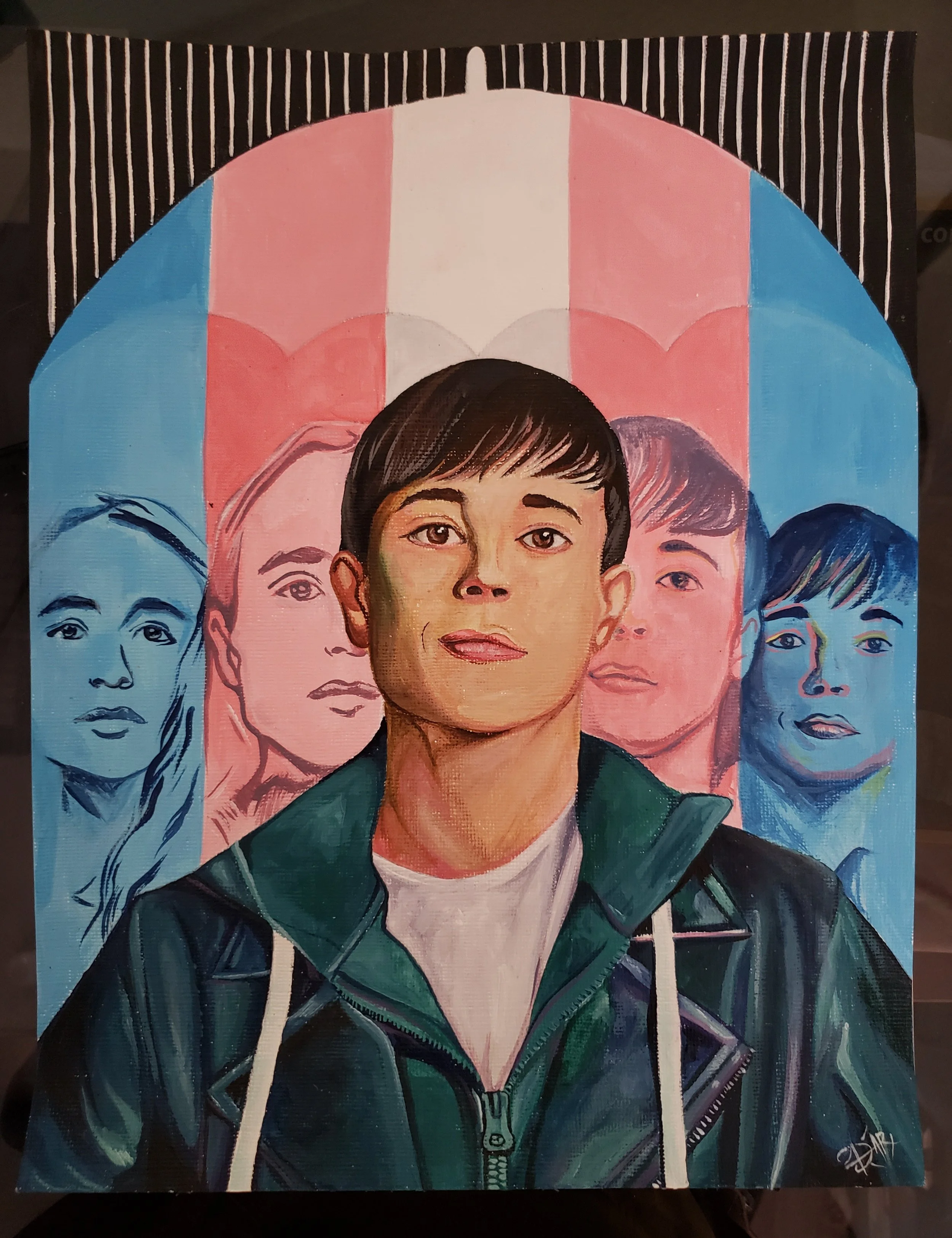 “Gender Euphoria”
Retrato inspirado en la transición del actor Elliot Page.
Acrílico sobre papel
Disponible