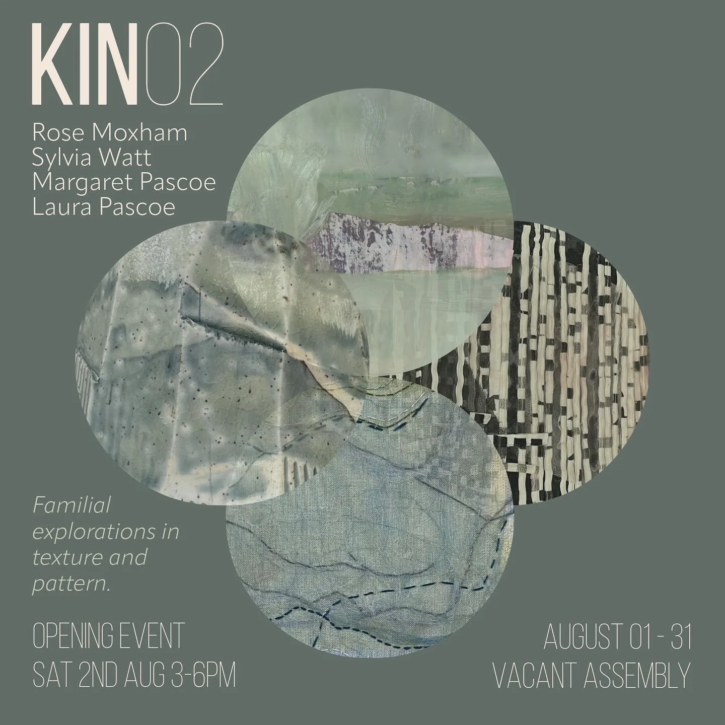 We all loved coming together for Kin so much last year that we are going to do it again. 
@rosemoxham 
@sylviawatt1 
@maggiep1232 
and me. 
In one of my favourite rooms in Brisbane - The Project Space at @vacant_assembly for all of August. 

Please d