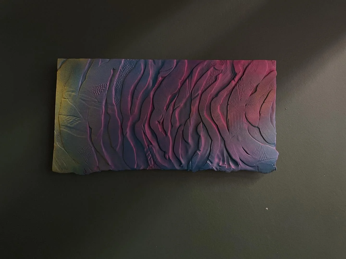 Something a little different to my usual work&hellip; this one is a textured stoneware ceramic slab, glazed, fired, then spray painted. Fun to play with how the spray can highlight the texture in the clay. 

Come see it alongside a bunch of wonderful