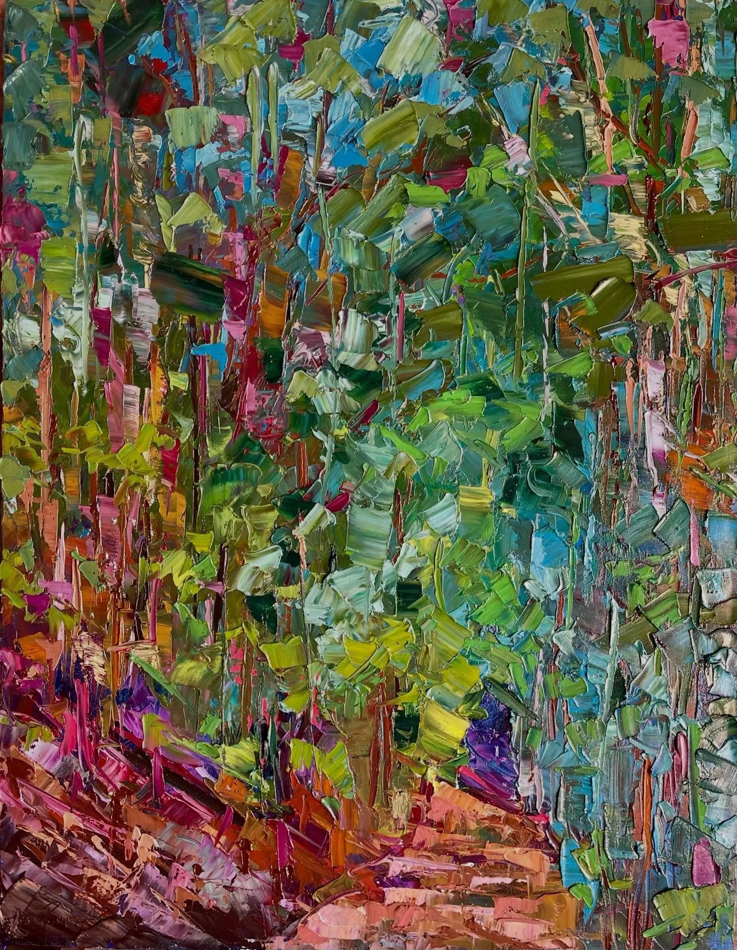 &ldquo;Nemophilist&rdquo; impasto oil on canvas 90cm x 70cm.  Currently on show @christophermoller_gallery until 14 May #nessipenman #forests #artexhibitioncapetown