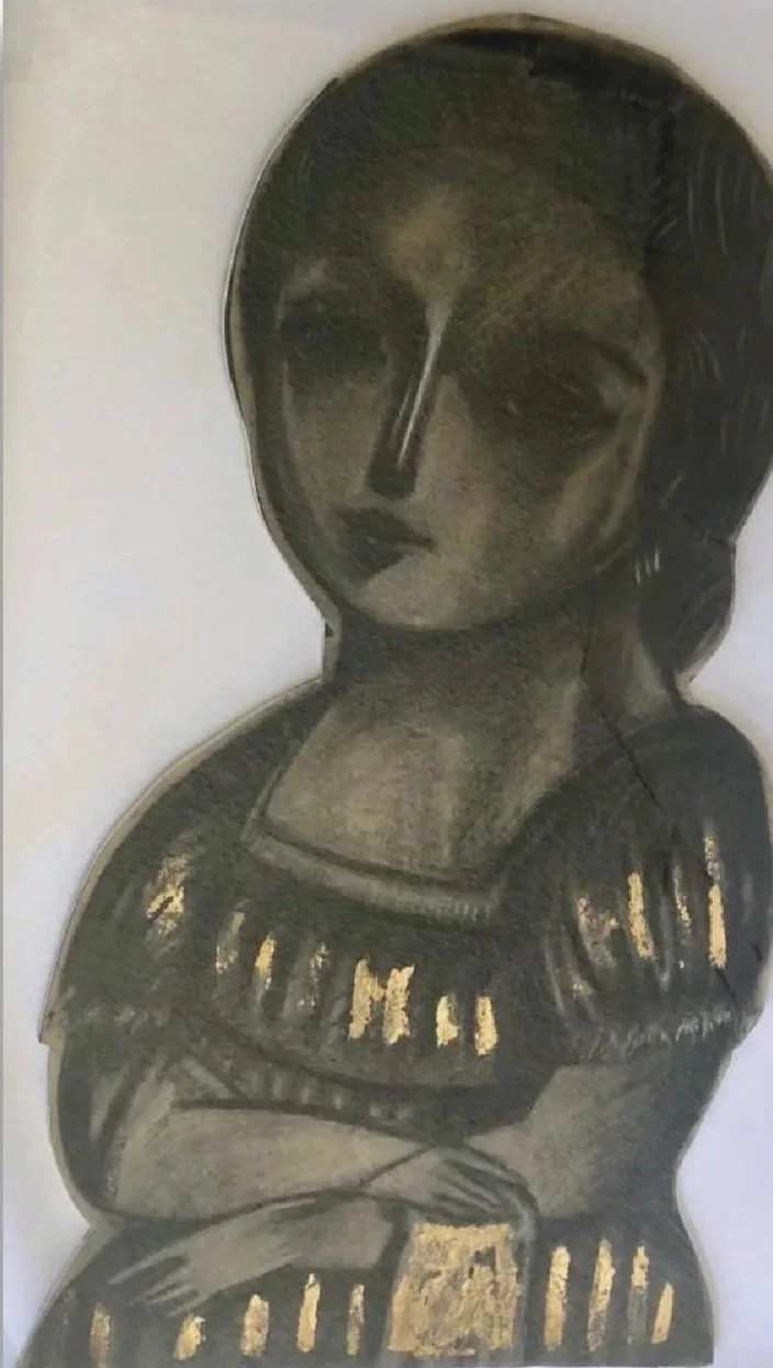 Untitled  
Charcoal and gold leaf on cardboard  
69 x 48 cm  
Price Upon Request
