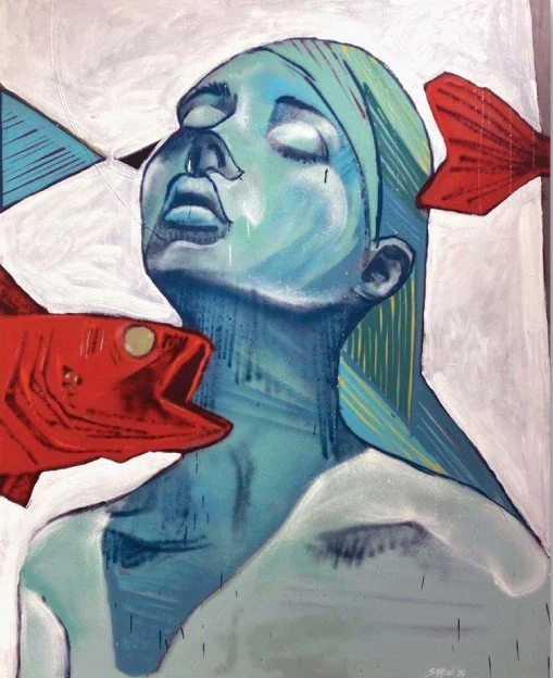 The Quiet Before the Voice  
Spray paint & acrylic on canvas  
150 x 120 cm  
2025  
$ 2700