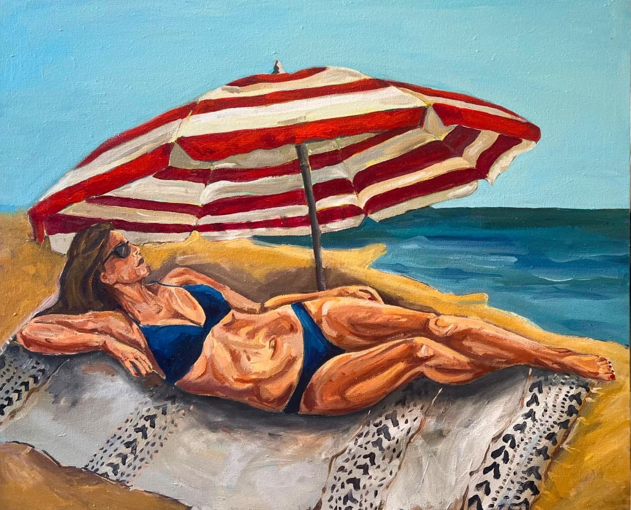 Under The Striped Shade   
Acrylic on canvas  
90 x 110 cm 
2026  
$1500