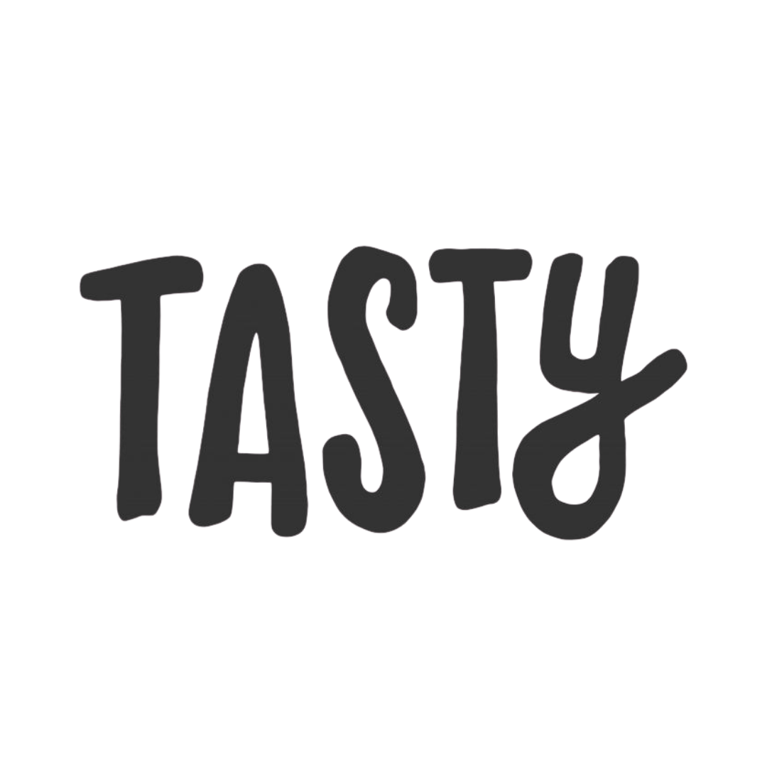 The word 'Tasty' written in large, black, stylized font against a transparent background.