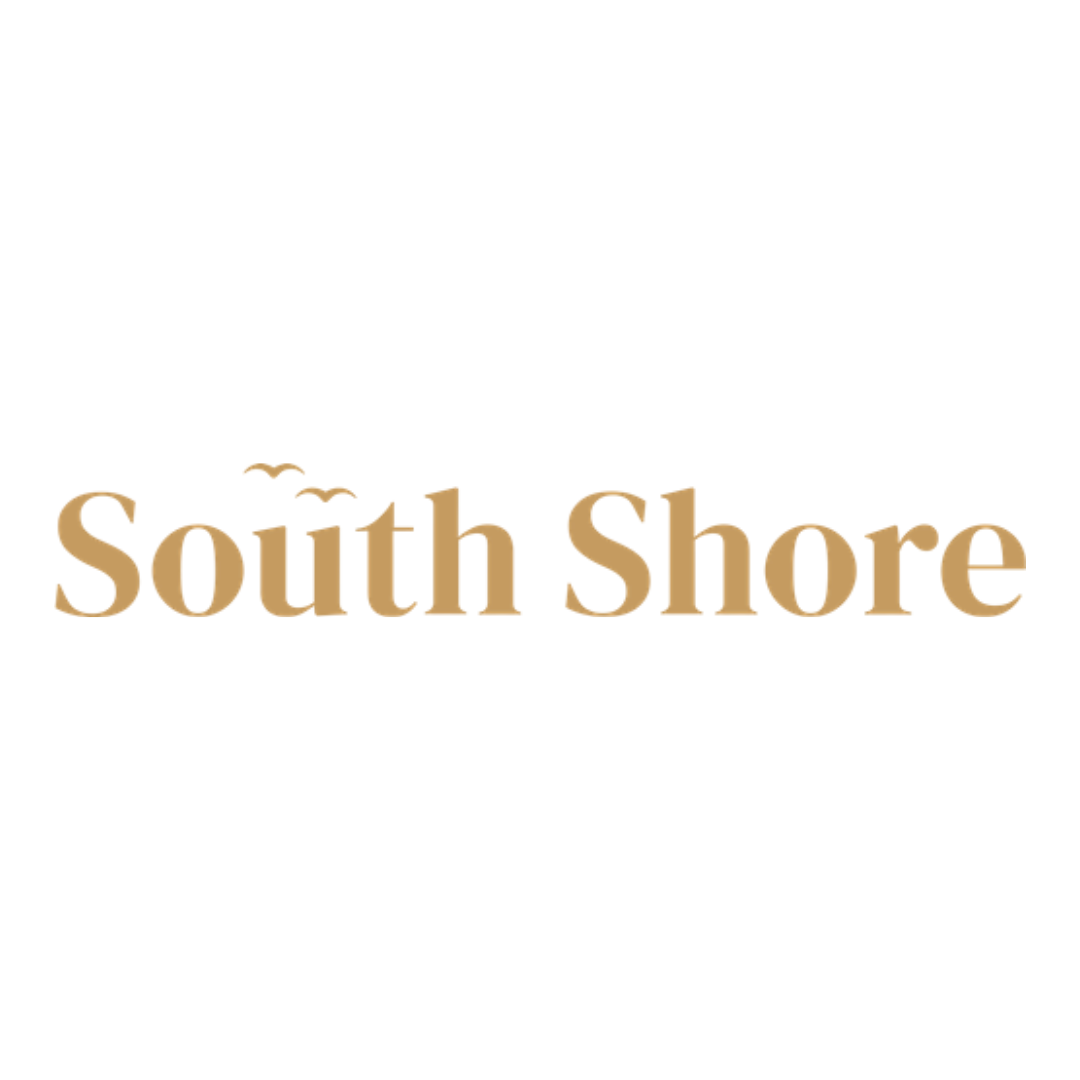 logo 'South Shore' in gold-coloured font on a black background.
