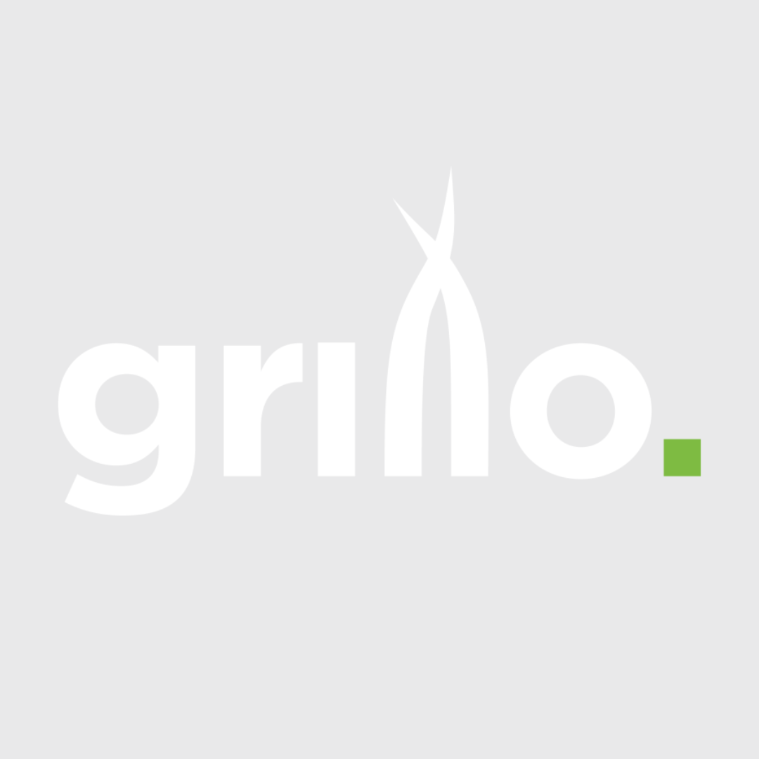 Grillo logo with stylized 'g' and 'o', featuring a green square on the right side of the text.