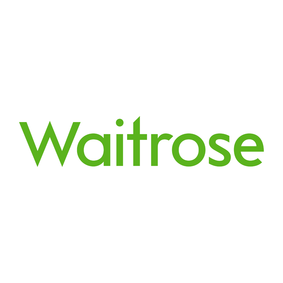 Waitrose logo with a black silhouette of a woman holding shopping bags above the green text "Waitrose."