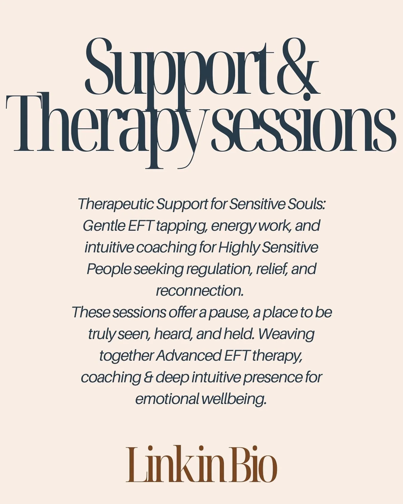 Therapeutic Support for Sensitive Souls: Gentle EFT Tapping, energy work and intuitive coaching for Highly Sensitive People seeking regulation, relief and reconnection - including those who resonate with living life with deep sensitivity.

These sess