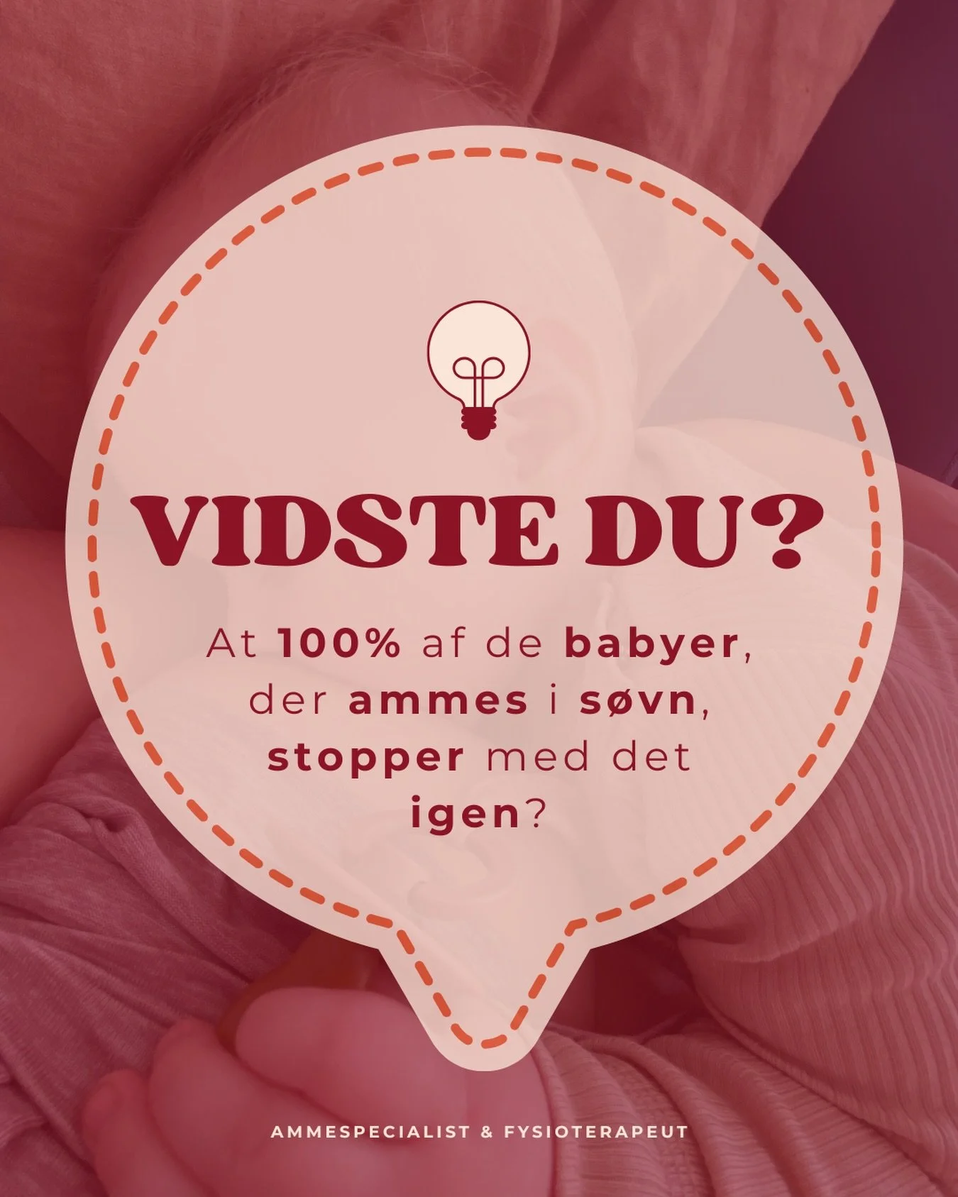 Det kan f&oslash;les som om, man skal amme i s&oslash;vn for evigt &ndash; men det g&oslash;r man ikke 🫶🏼
 Alle babyer vokser fra det. Nogle f&oslash;r, nogle senere. Men det sker 🥹

At amme i s&oslash;vn er ikke en d&aring;rlig vane! Det er biolo