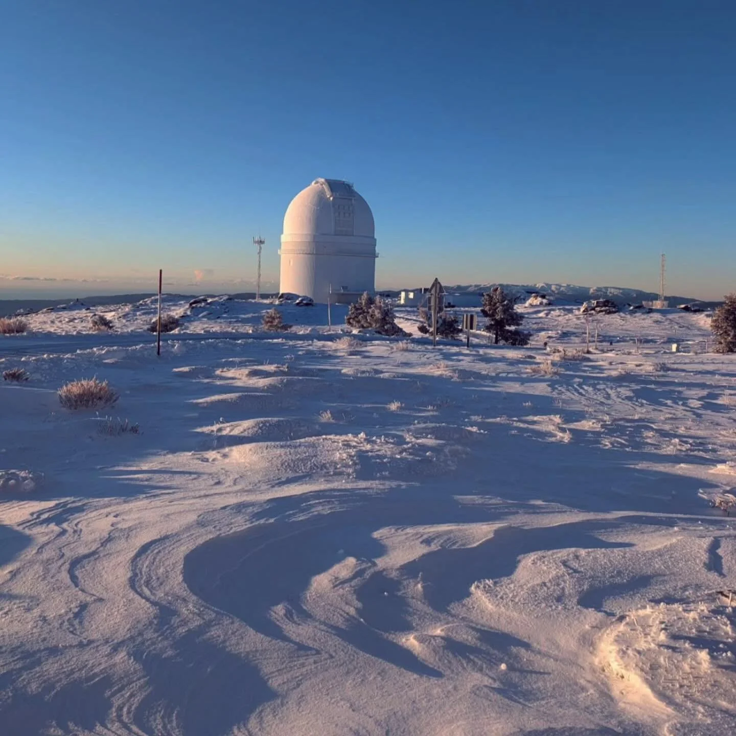 Standing at the front of Shepherd&rsquo;s Rest, on the highest peak you can clearly see Calar Alto, the largest astronomical observatory in continental Europe. This photo shows the snowfall they had last night, and the temptation to grab the sledge &