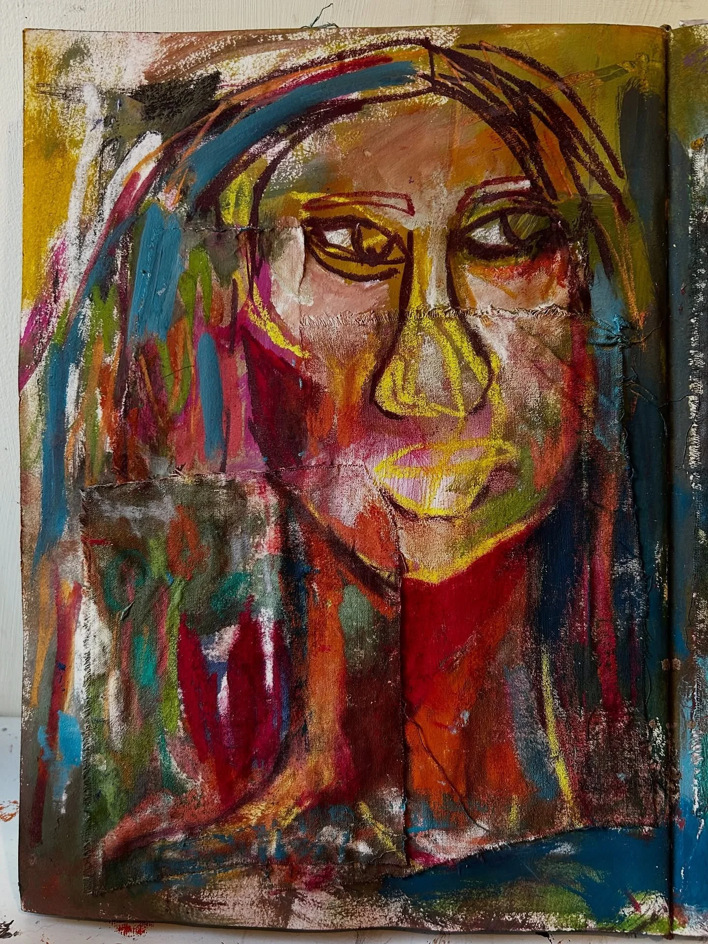 Summer Still Lives in Her 
Paint and pastel on sketchbook paper