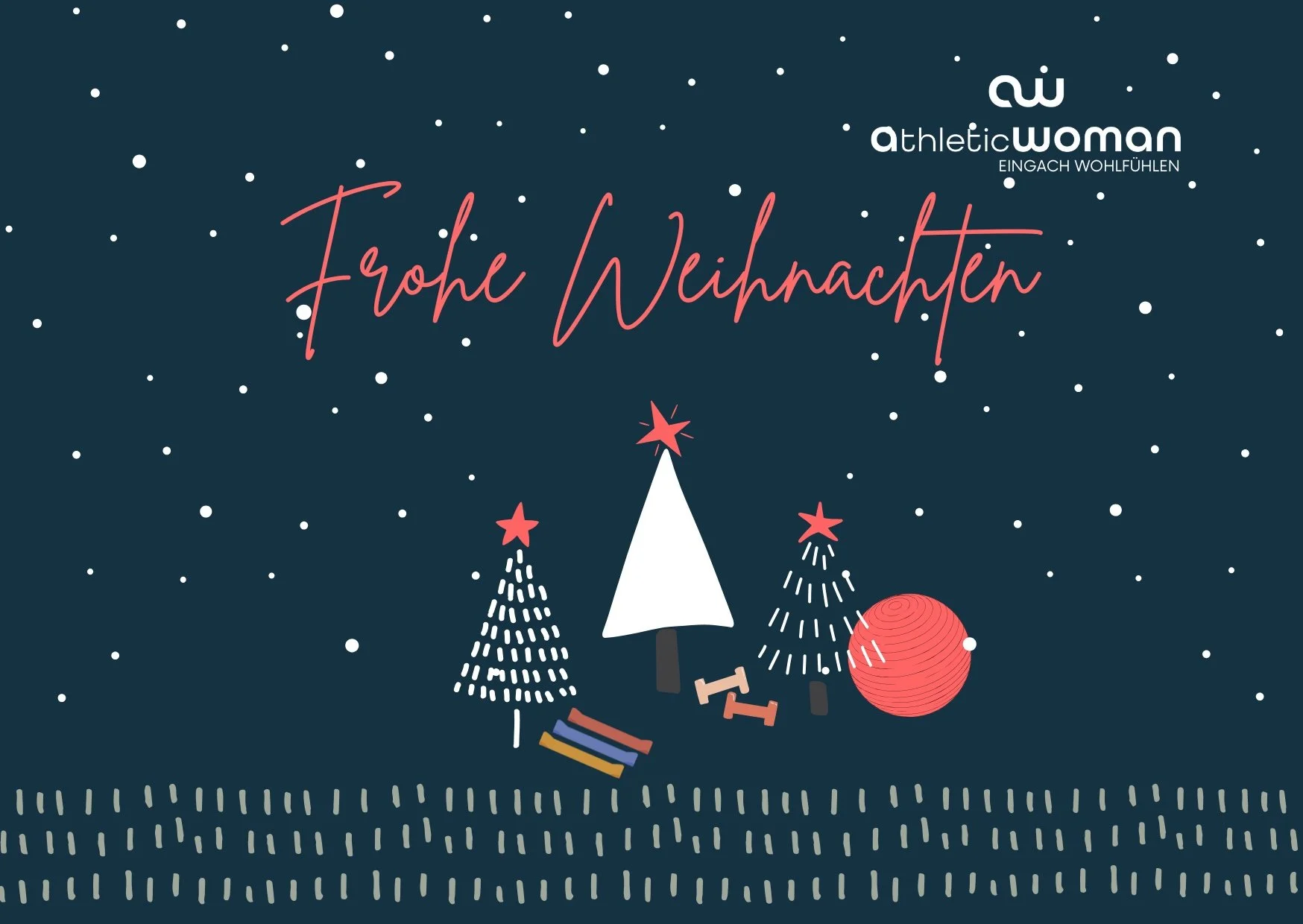 Wir w&uuml;nschen dir wundervolle Weihnachten mit ganz viel Freude und Zeit f&uuml;r dich! 🎄✨
Genie&szlig; die Feiertage, tanke Kraft und lass es dir richtig gut gehen. Du hast es dir verdient!
Dein athletic women Team 💪