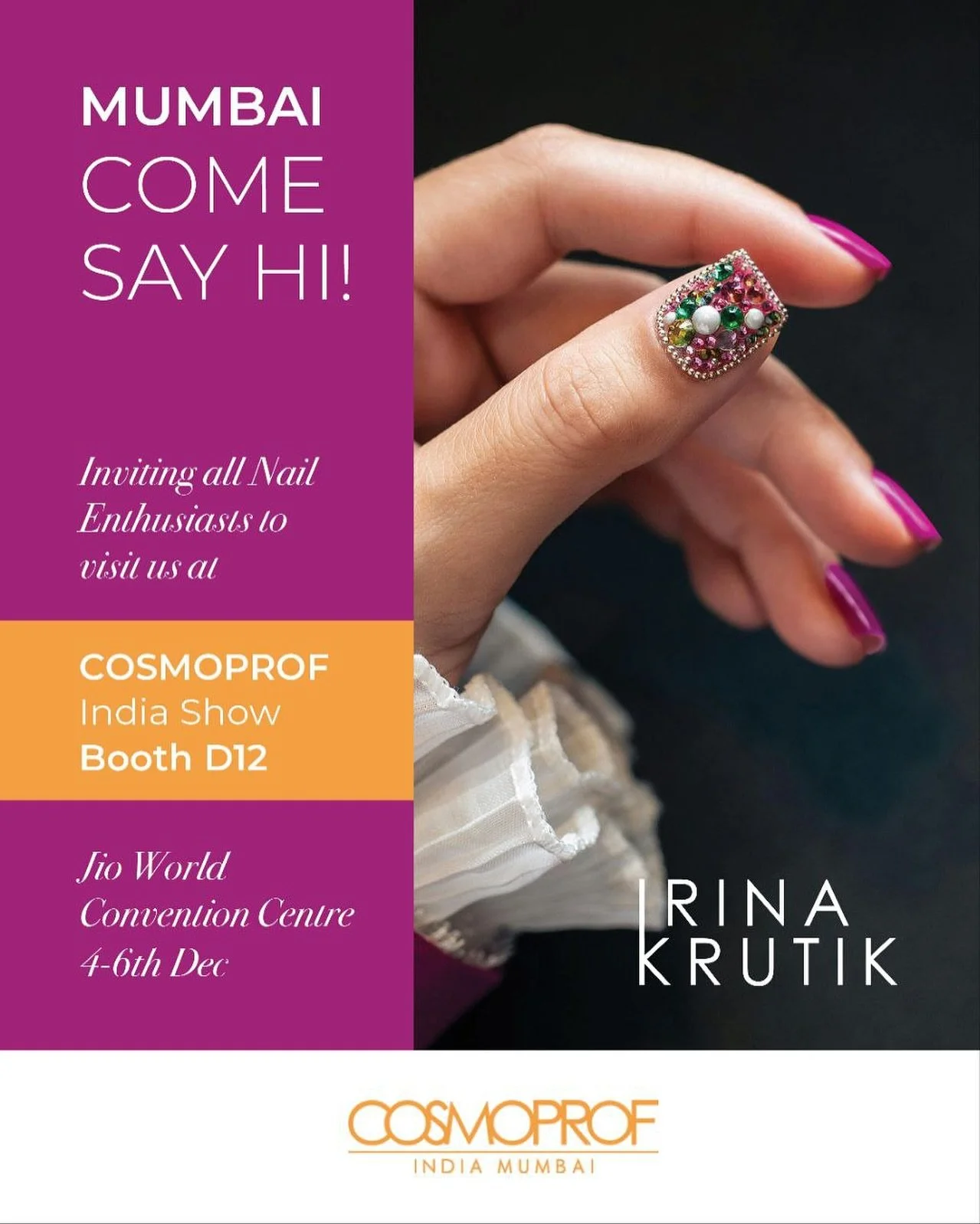 We&rsquo;re heading to the place where the future of beauty is created! 🙌

This year, the Irina Krutik brand will take part in Cosmoprof India 2025, one of the strongest global beauty events.

📅 Dates: December 4&ndash;6
📍 Location: Jio World Conv