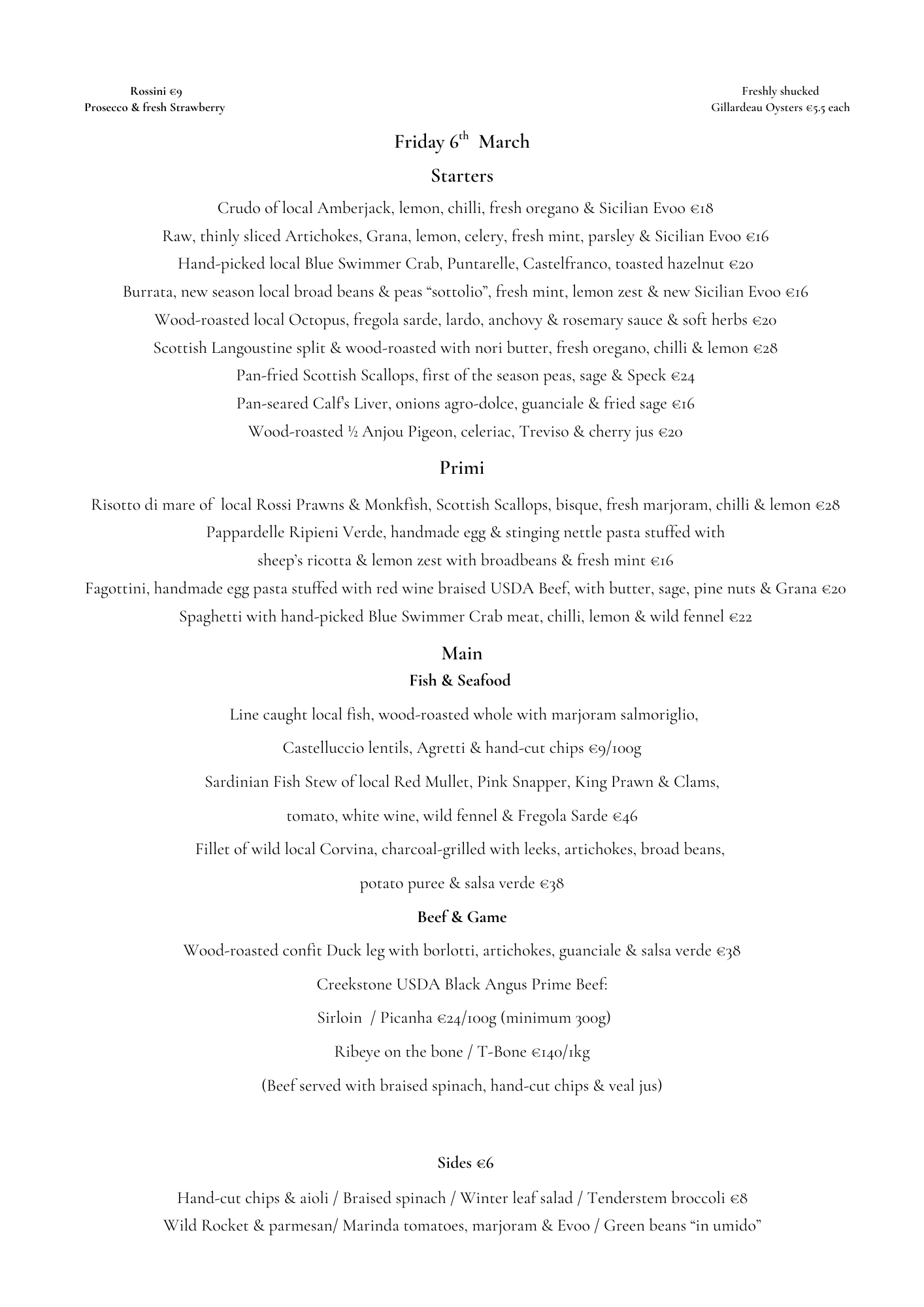 terrone a la carte menu, local fish and seafood and beef and game by the sea in the birgu waterfront