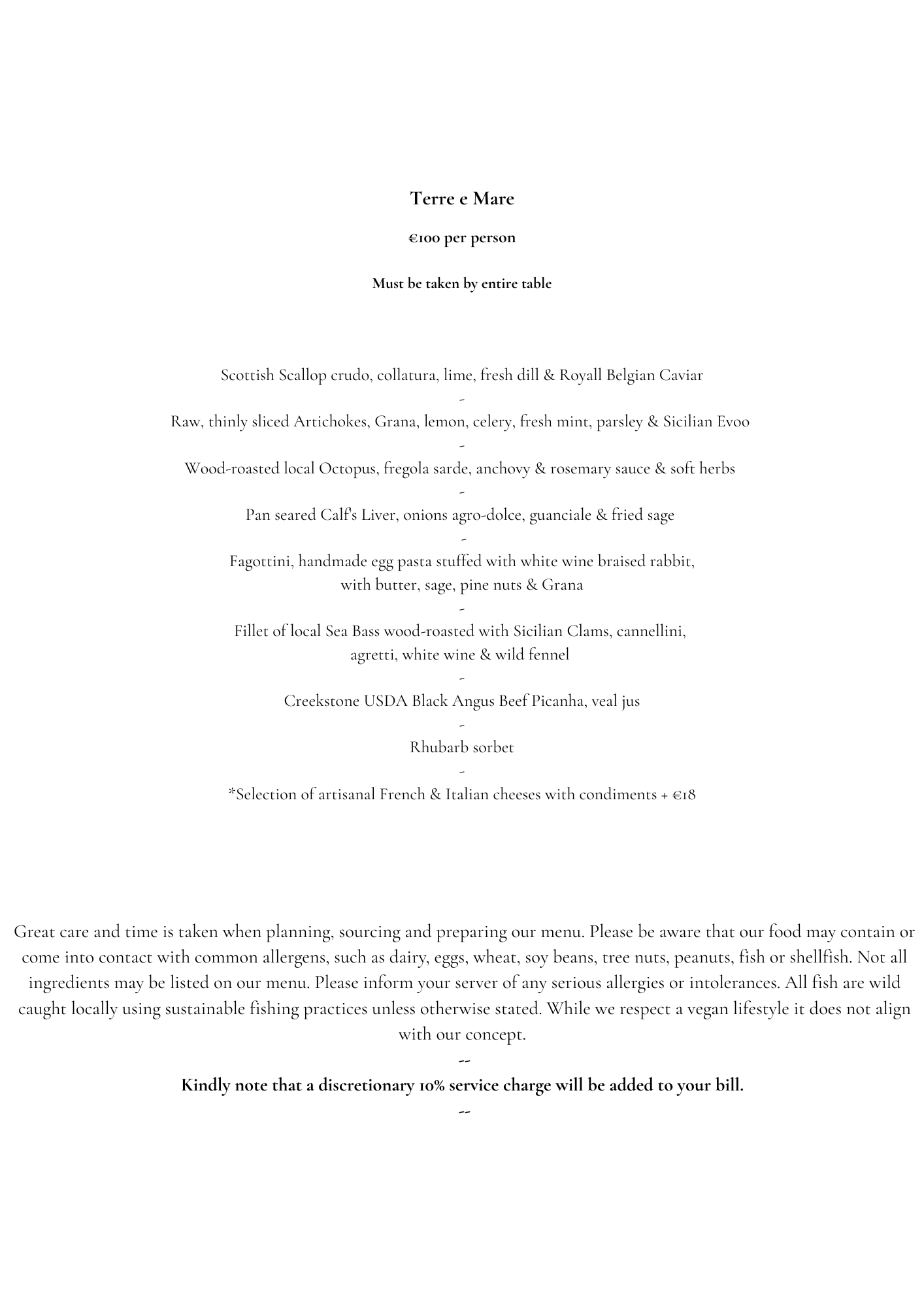 Sunday 22nd February à la carte menu at Terrone — Mediterranean restaurant by the sea in the marina waterfront, Birgu, featuring wild fish, seafood, handmade pasta, and seasonal produce.