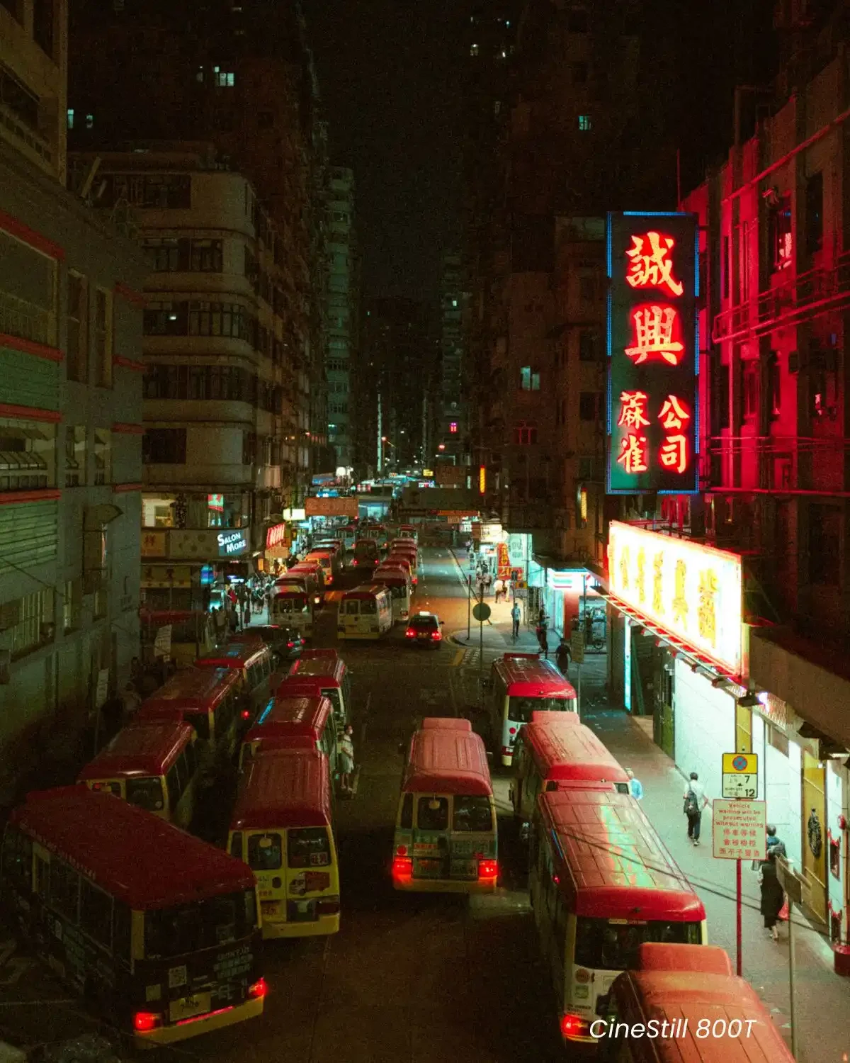 Before and after Cinestill preset on Hong Kong night street photography with neon lights