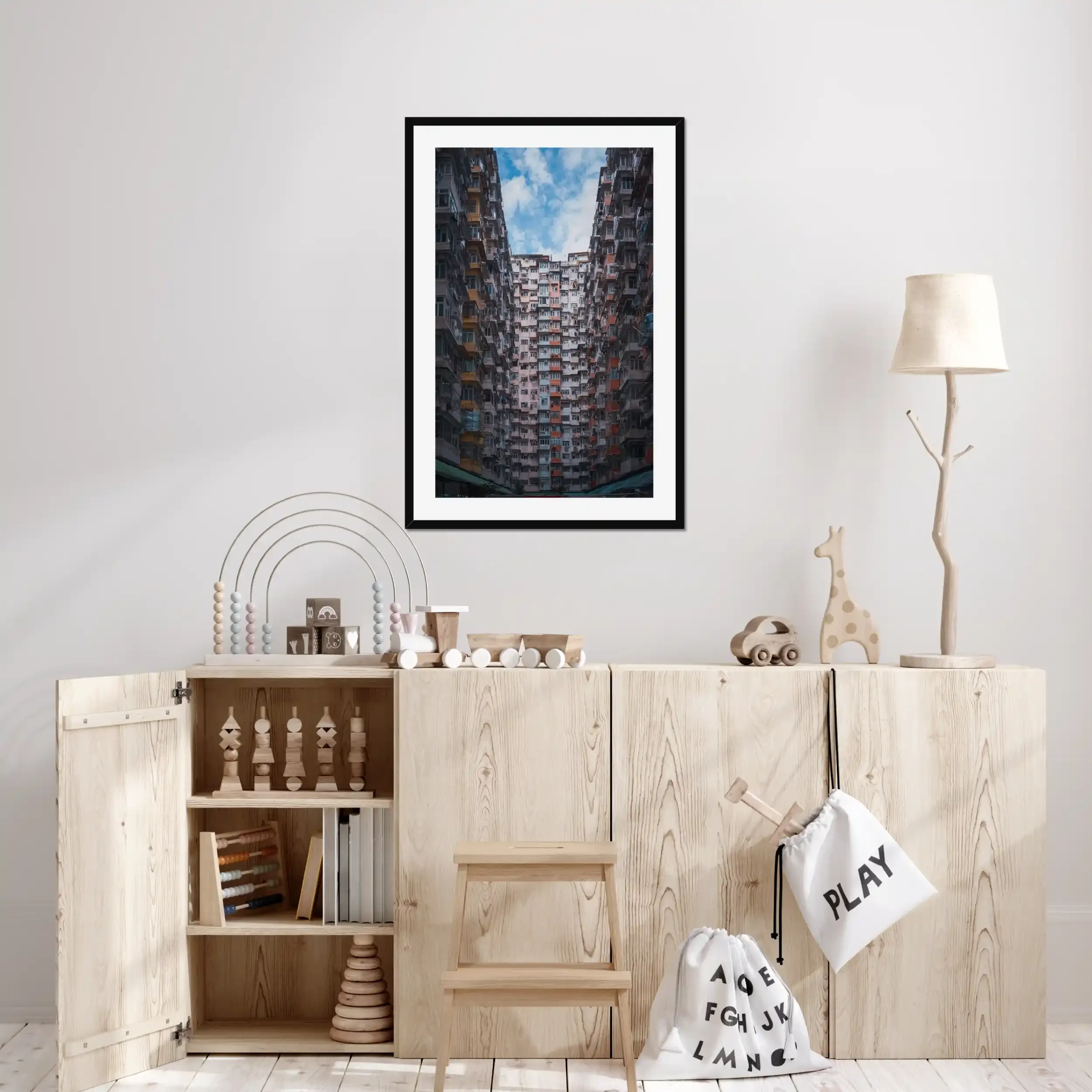 Symmetrical wide-angle photography of the massive Monster Building residential complex in Quarry Bay, Hong Kong.