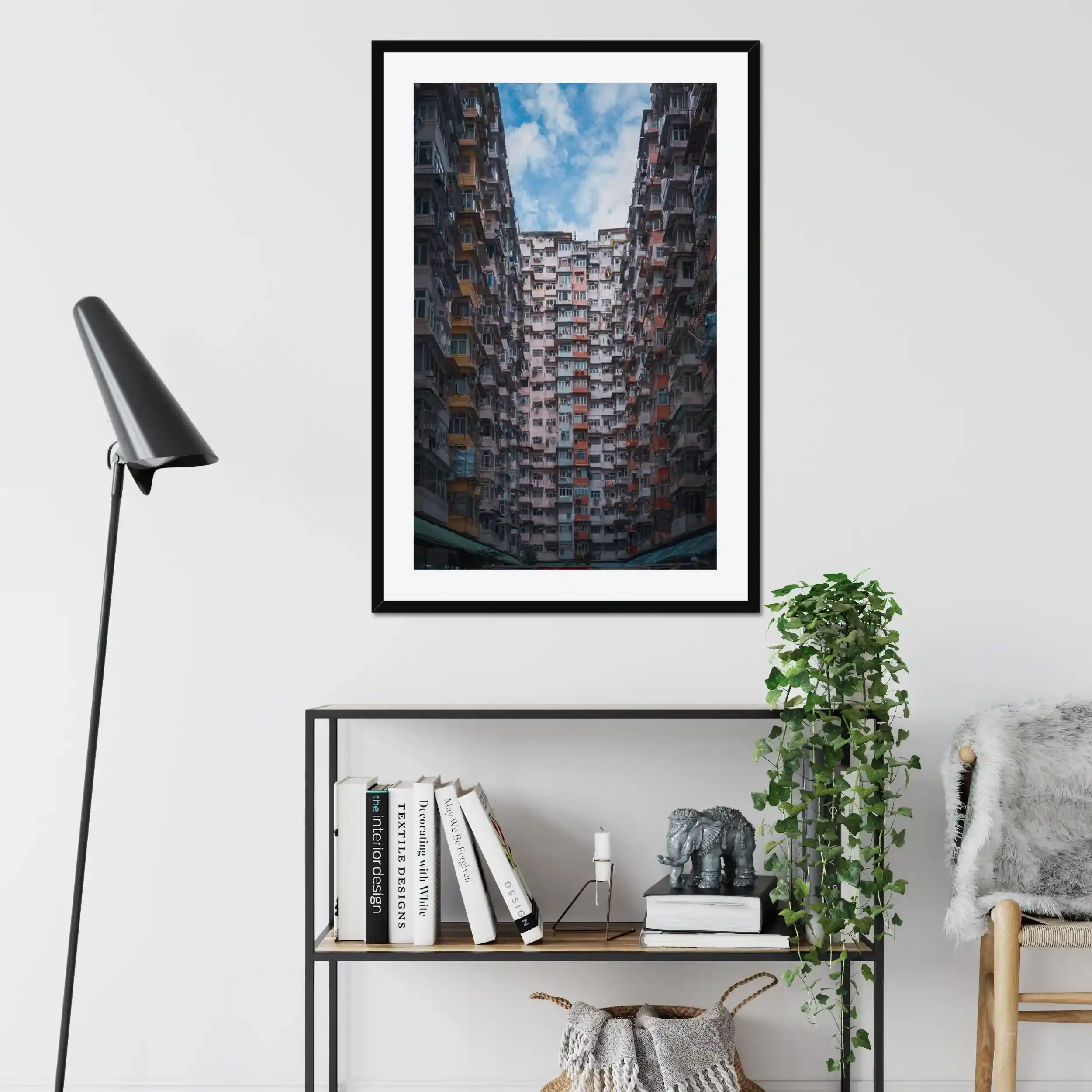 Symmetrical wide-angle photography of the massive Monster Building residential complex in Quarry Bay, Hong Kong.
