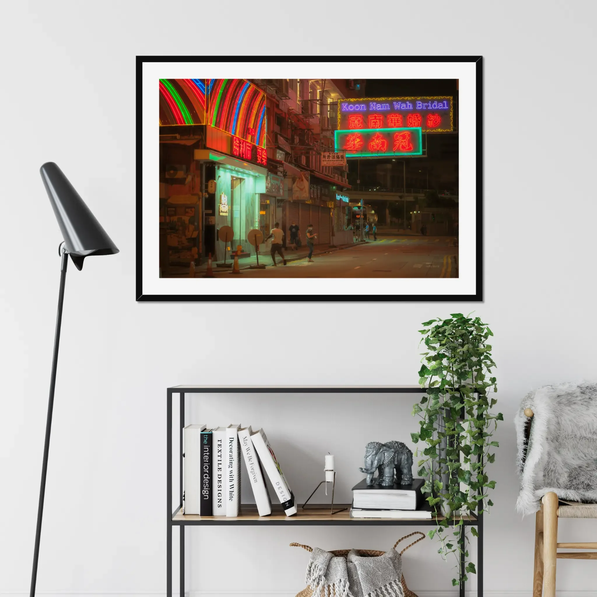 Koon Nam Wah Bridal neon sign print showing rainbow neon arch and bilingual signage in Hong Kong, a landmark that no longer exists