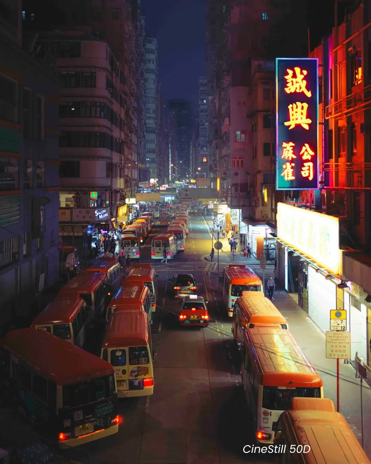 Before and after Cinestill preset on Hong Kong night street photography with neon lights