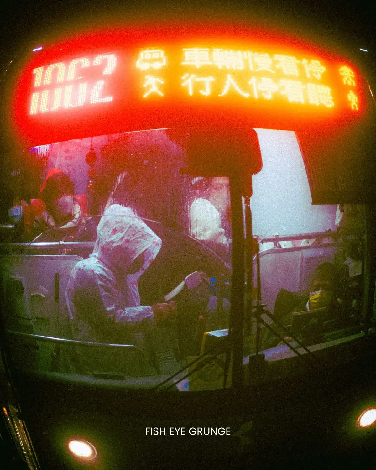 Before/After: Fish Eye Grunge bonus. Applies 90s distorted texture and raw editorial grit to a wide-angle street scene.