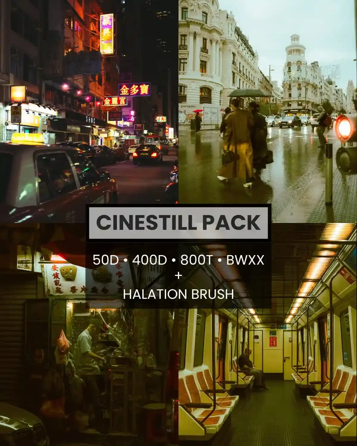Before and after Cinestill preset on Hong Kong night street photography with neon lights