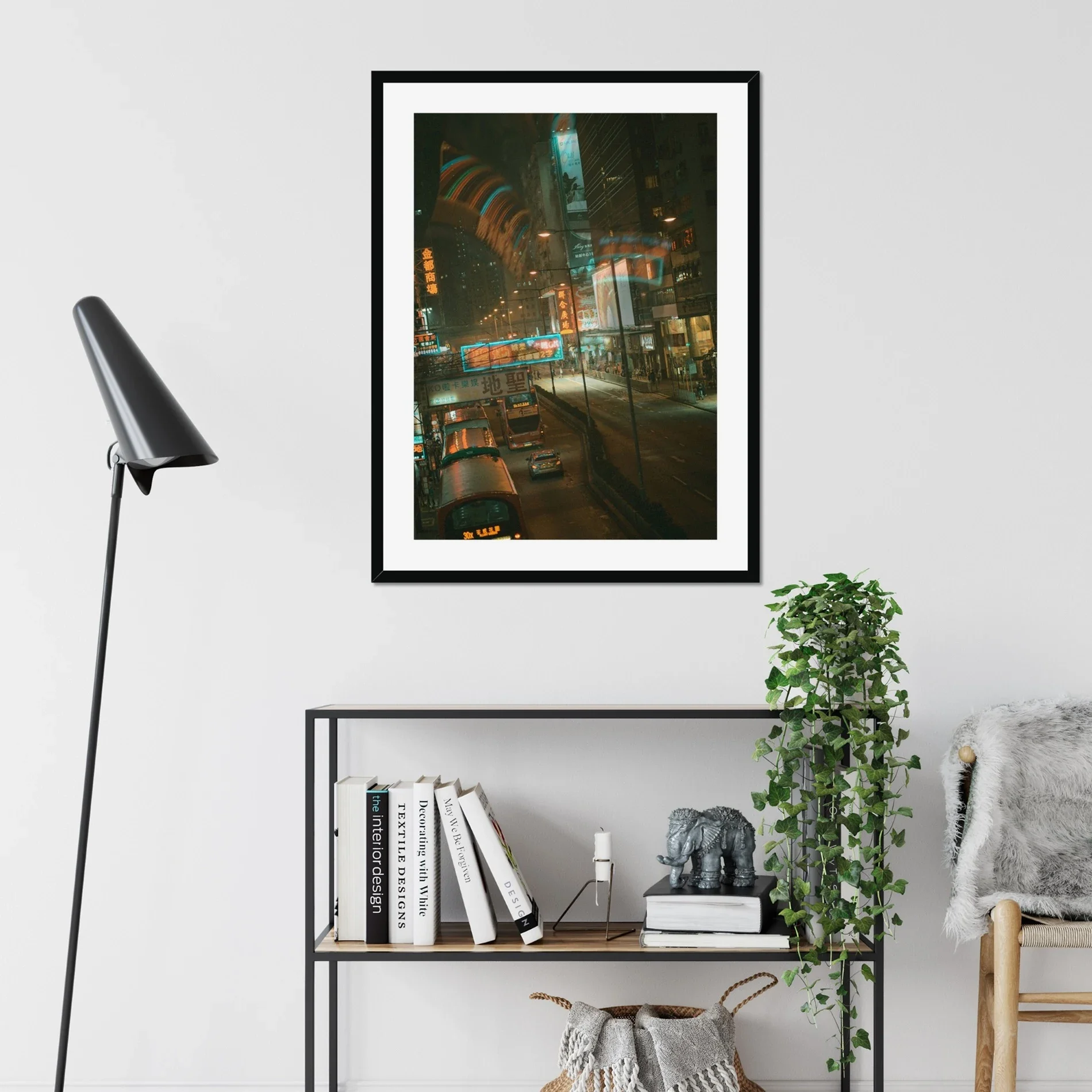 Vibrant night photography of Nathan Road in Hong Kong with glowing neon signs and street reflections in a cyberpunk style.