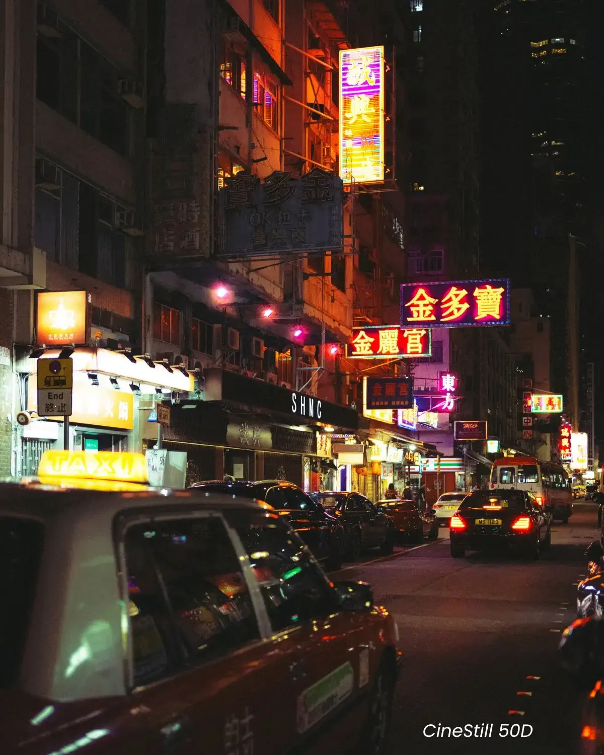 Before and after Cinestill preset on Hong Kong night street photography with neon lights