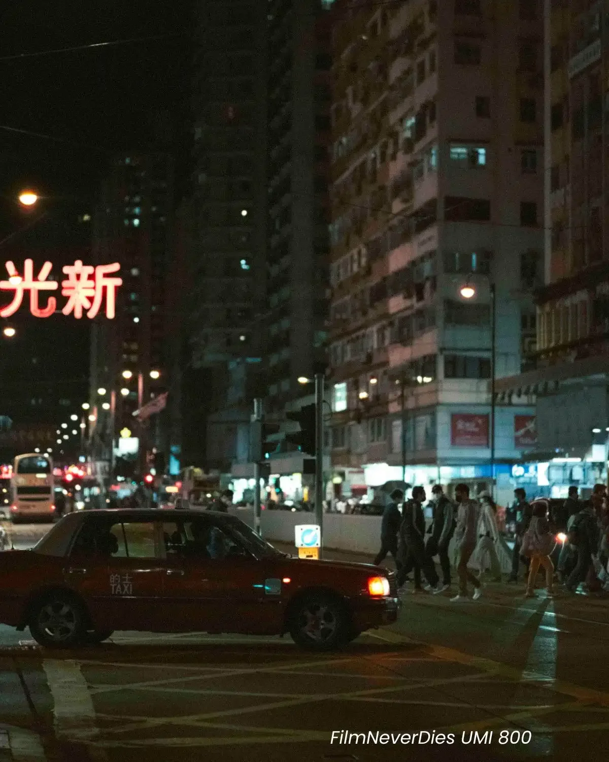 Comparison of Reflx Lab 800T and FilmNeverDies Suibo 500T film look presets on night street photography.