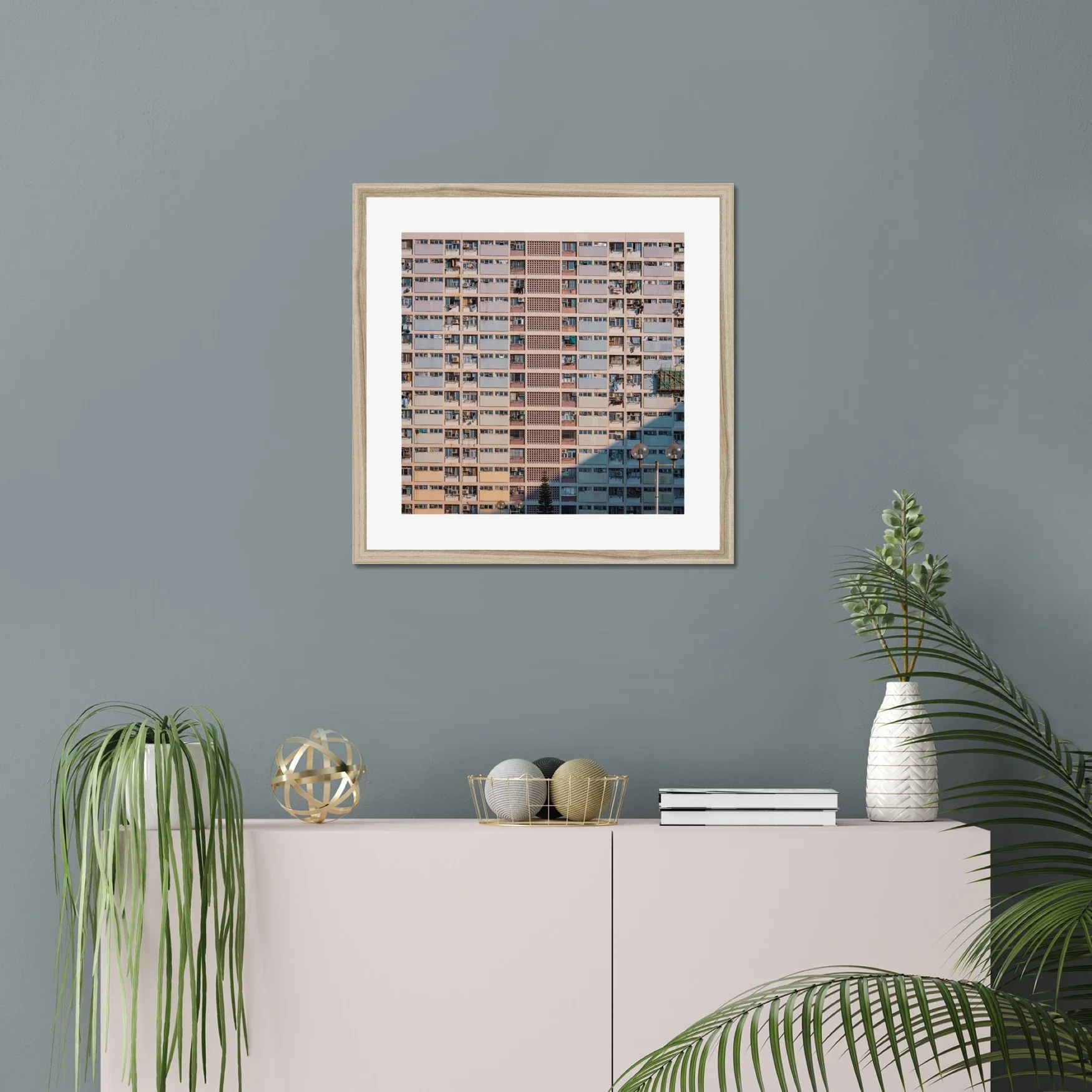 Choi Hung Estate rainbow buildings photography, Hong Kong basketball court urban scene, pastel colored apartment blocks, cinematic street photography print, Kowloon architectural wall art.
