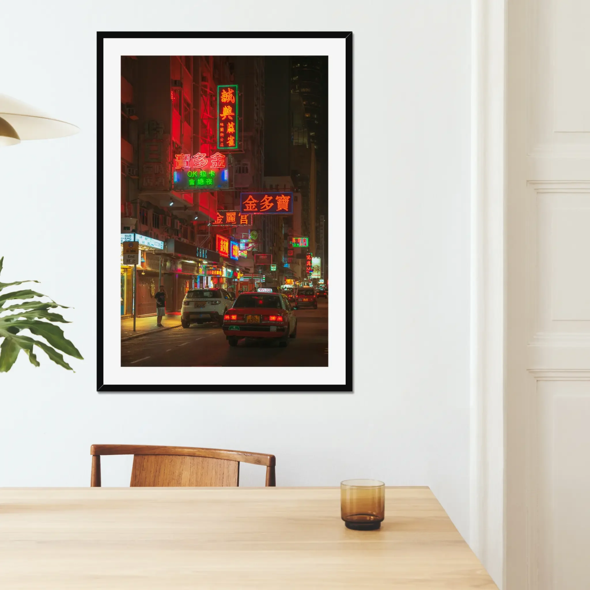 Mong Kok street photography print showing neon signage and a solitary figure at night in Hong Kong