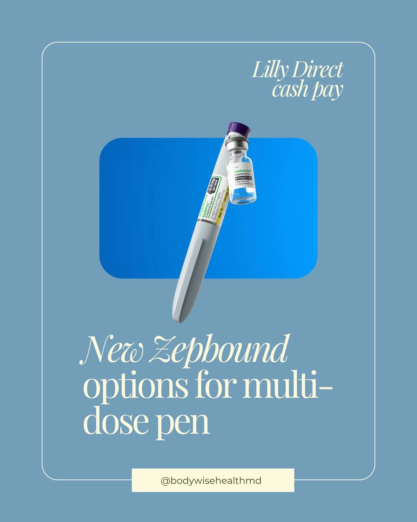Cash pay options for Zepbound now include a multi-dose pen. 💉One pen holds enough medication for 4 doses (28 day supply) for single patient use only. It is easier to administer on your own with the push of a button. #zepbound #glp1 #lillydirect #obe