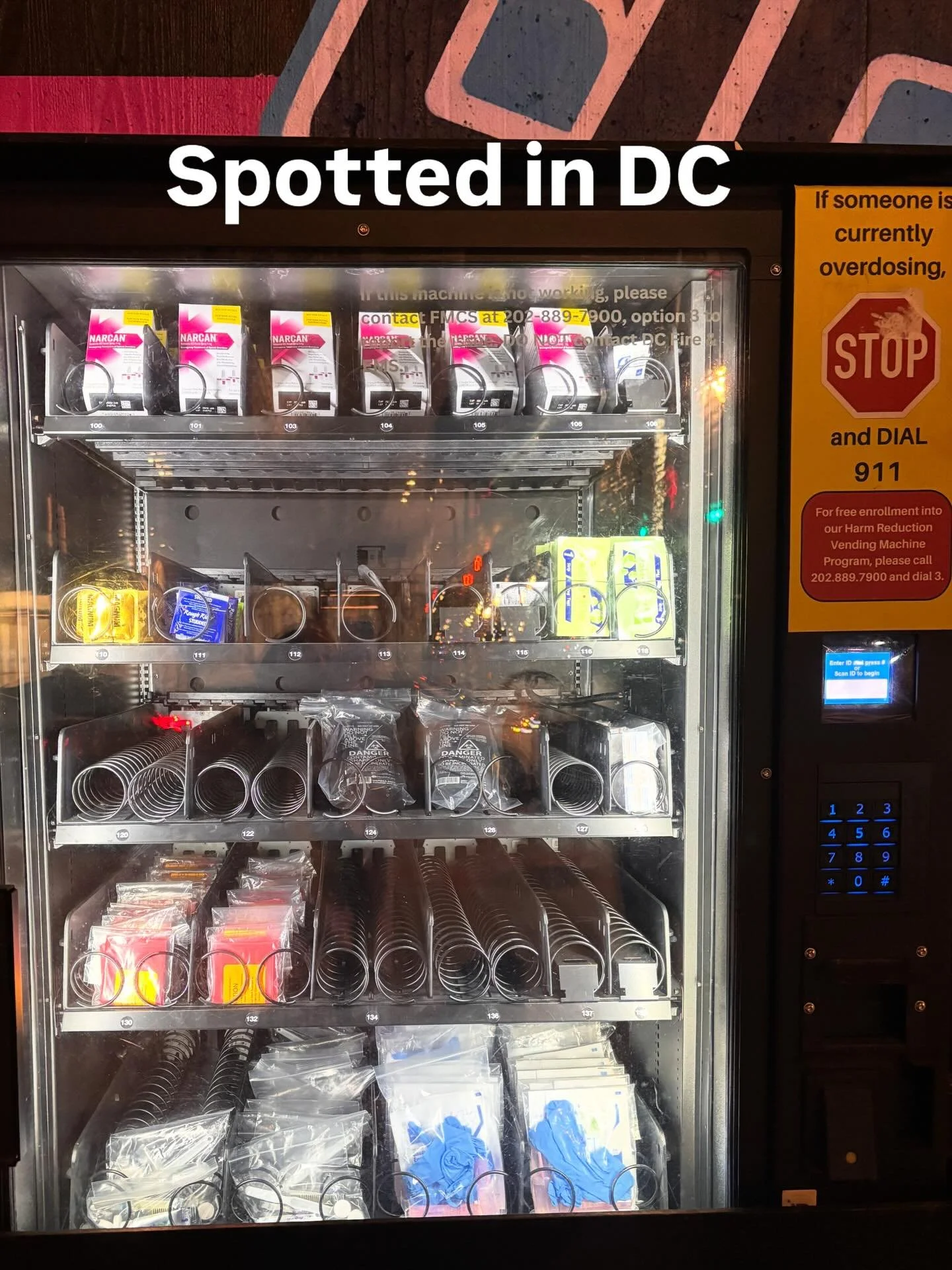 On the heels of discussing homelessness and substance abuse with the kids on our ride into DC, we step out of the car to see this vending machine. What an innovative and forward thinking way @dchealth is providing this free service to its residents i
